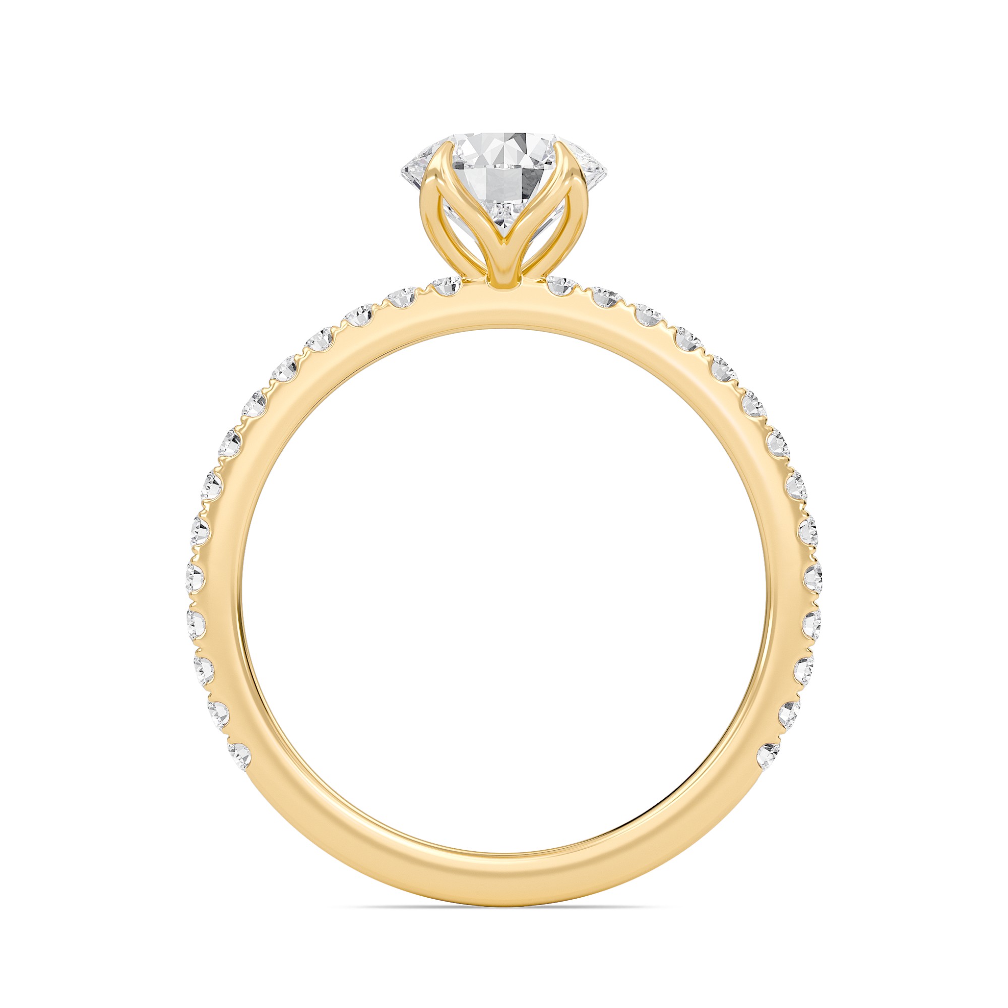 Pave Petal Four Prong Engagement Ring
