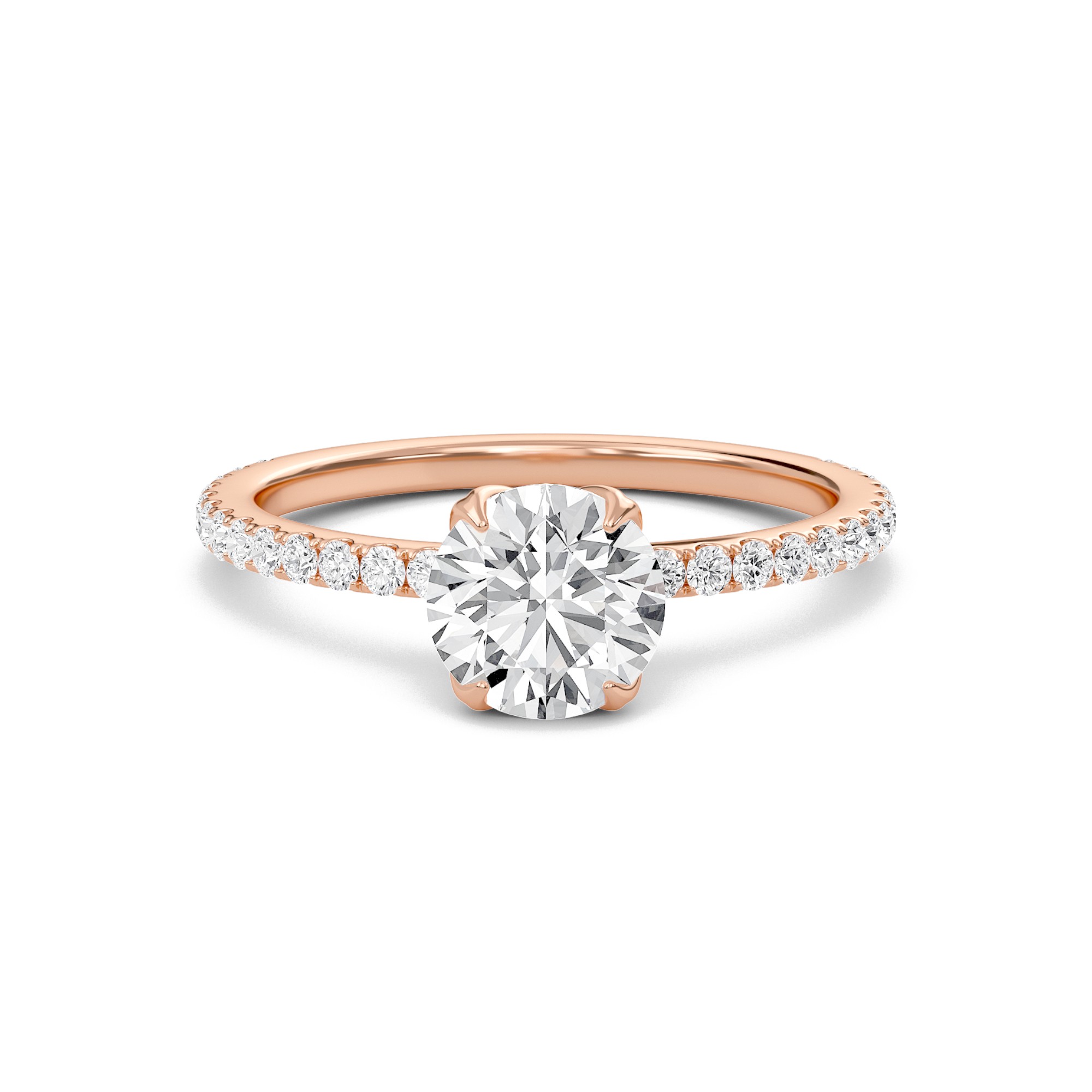 Pave Petal Four Prong Engagement Ring