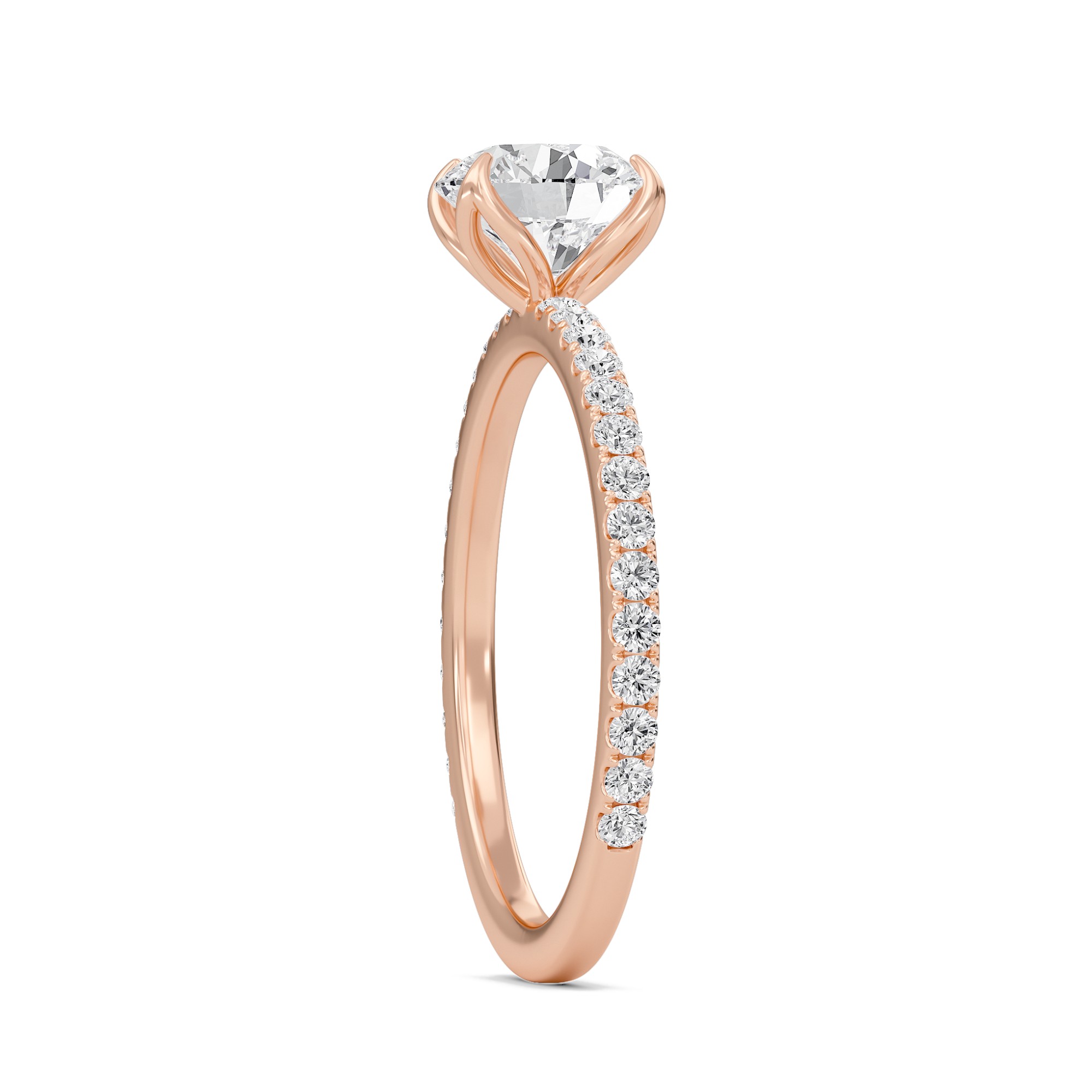 Pave Petal Four Prong Engagement Ring