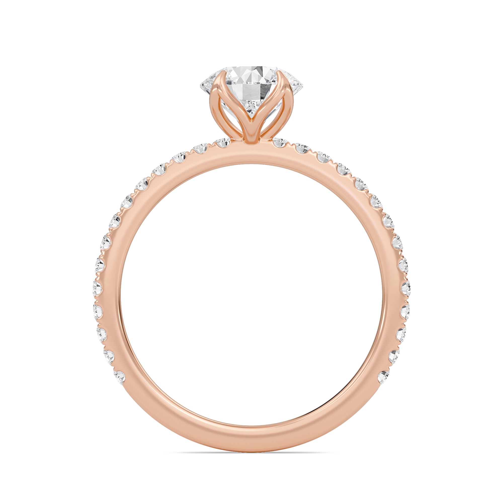 Pave Petal Four Prong Engagement Ring