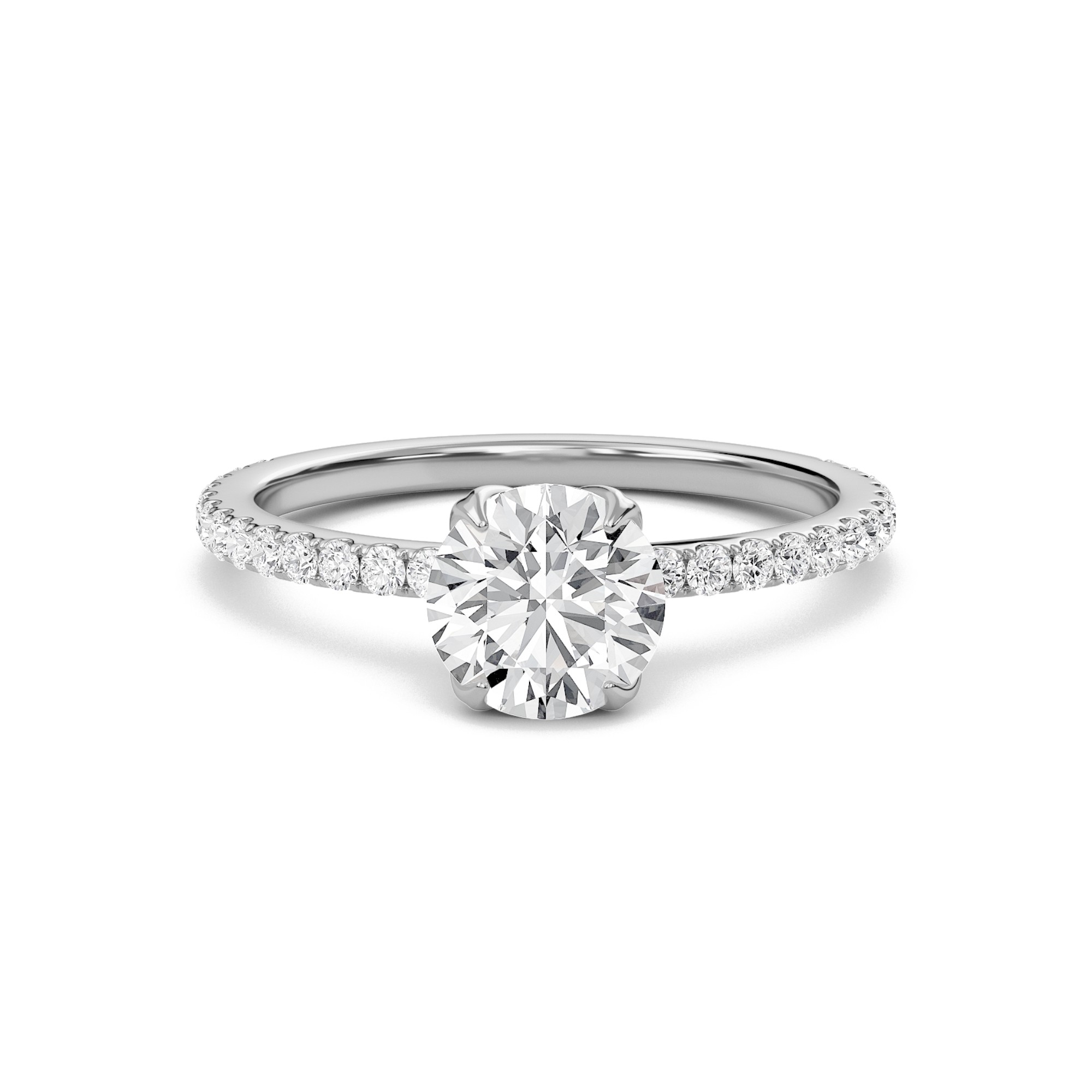 Pave Petal Four Prong Engagement Ring