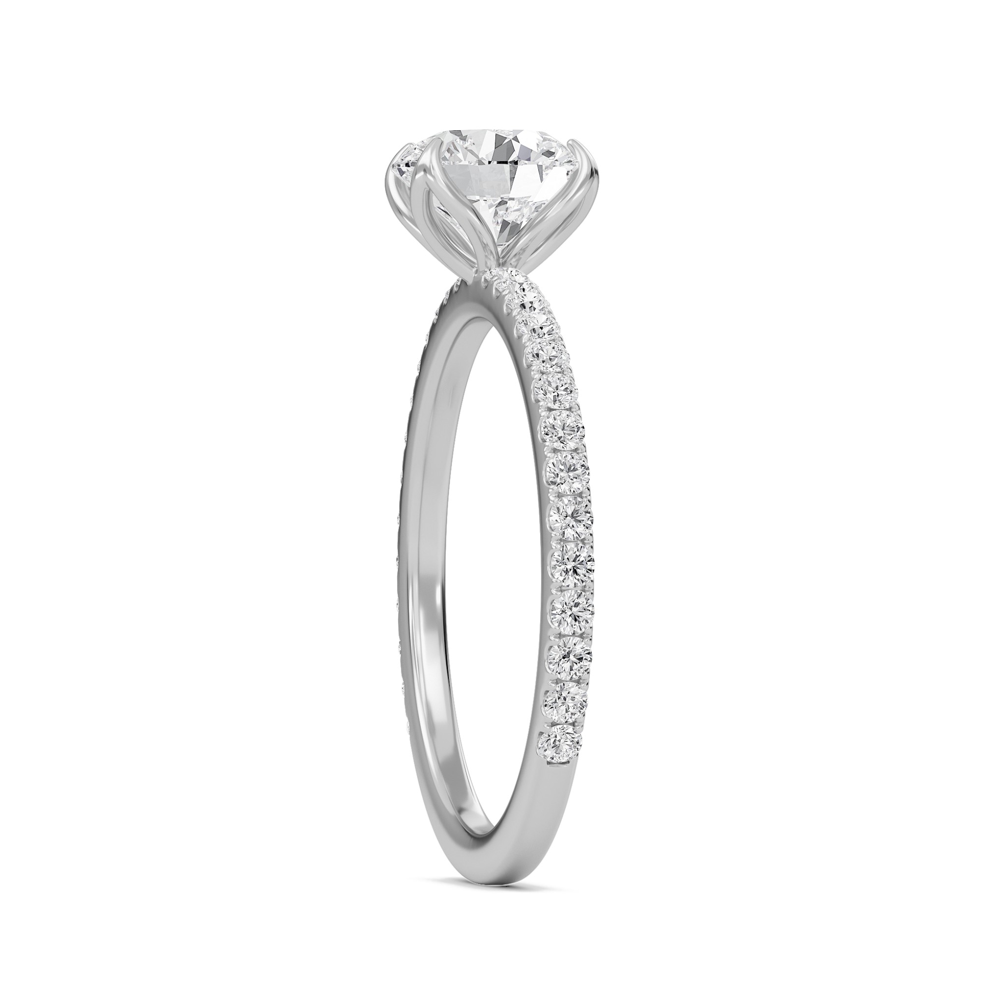Pave Petal Four Prong Engagement Ring