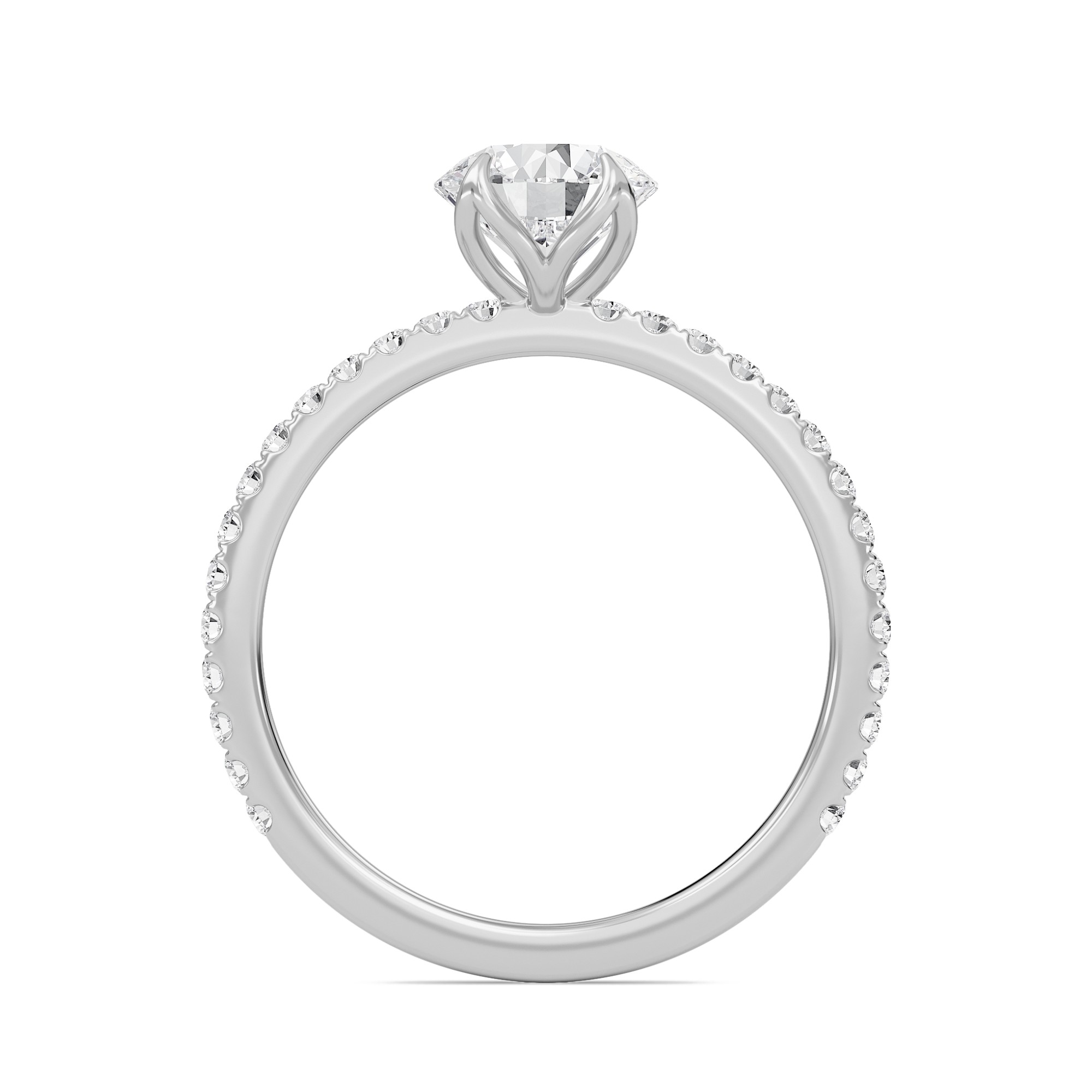 Pave Petal Four Prong Engagement Ring