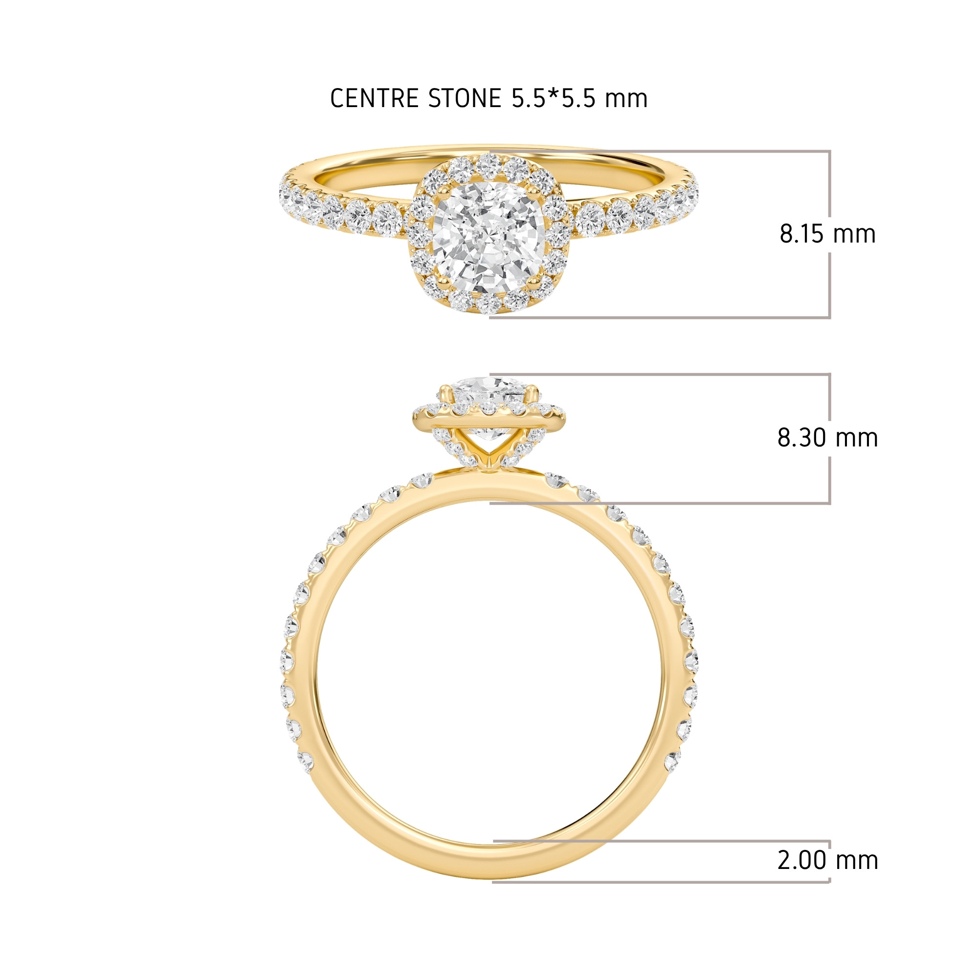 Cushion Halo Embellished Prongs Ring