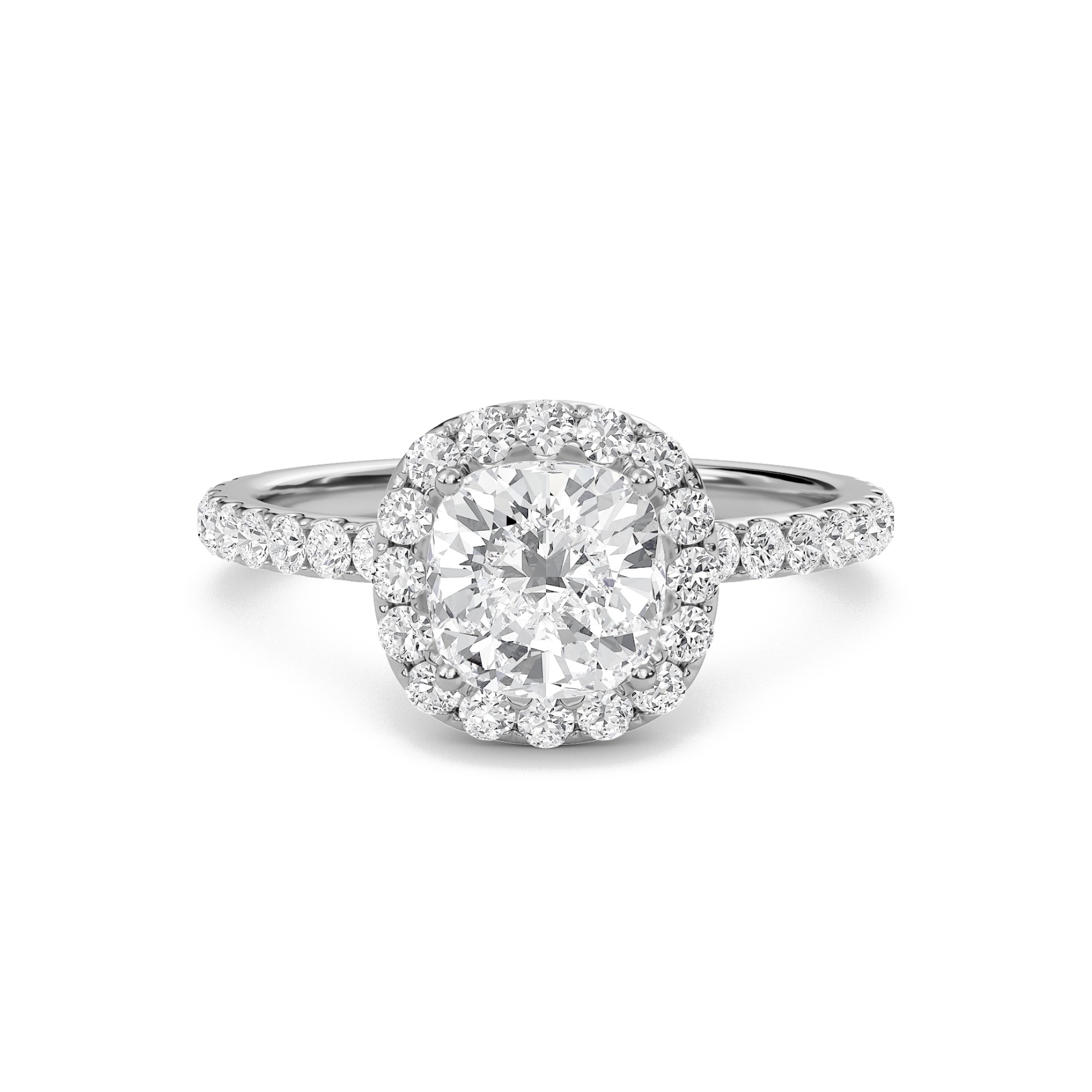 Cushion Halo Embellished Prongs Ring