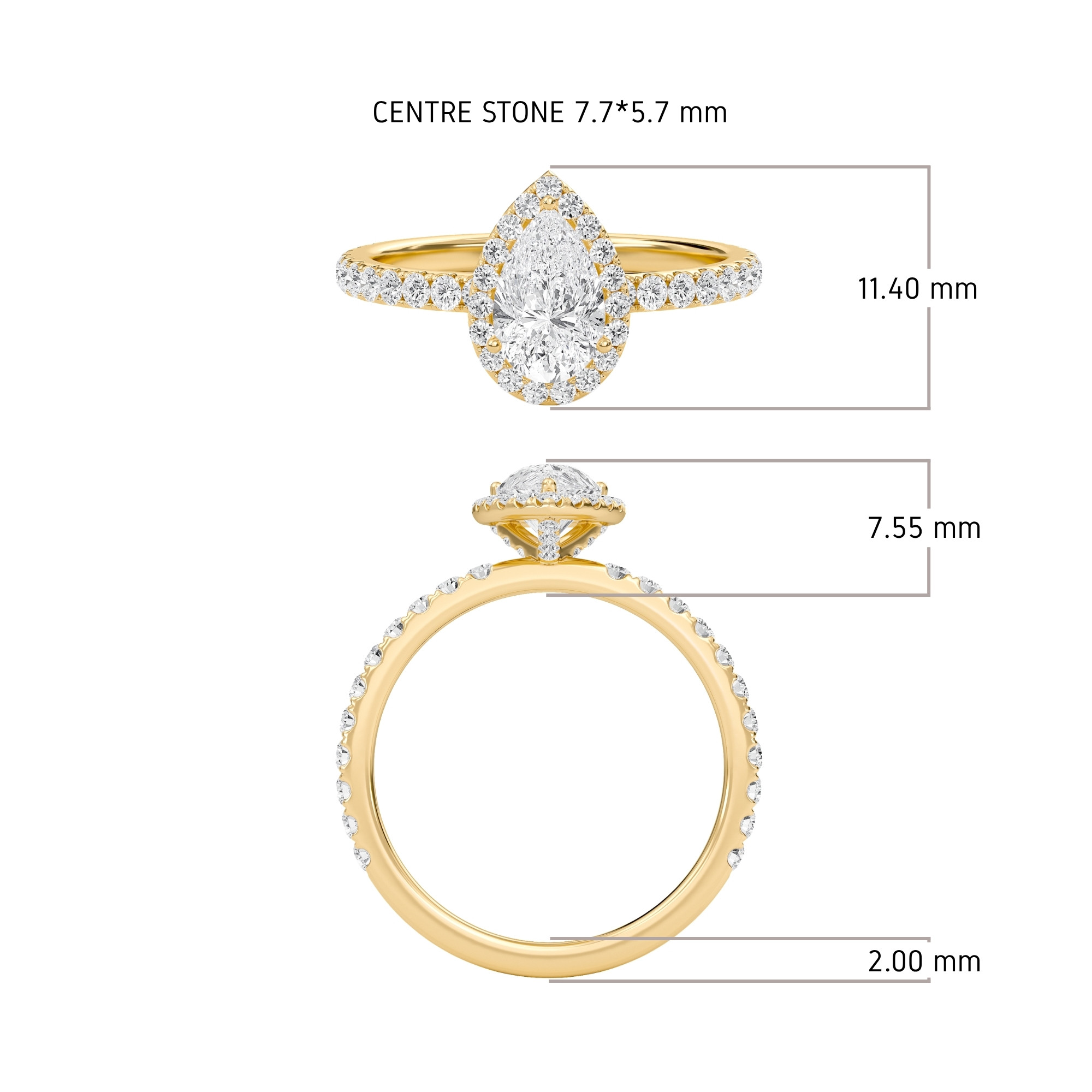 Pear Halo Embellished Prongs Ring