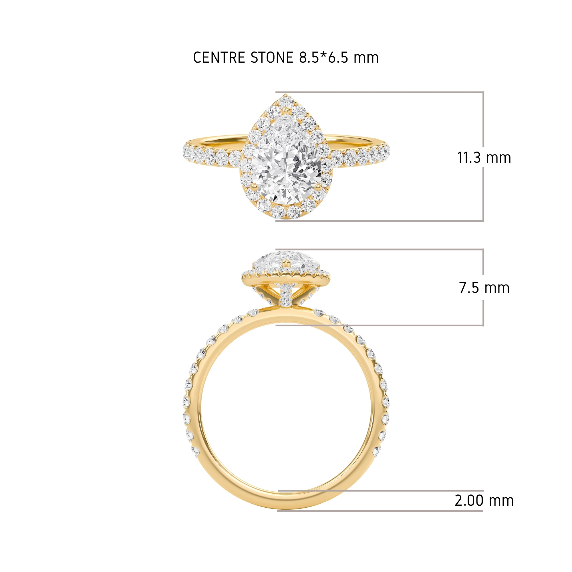 Pear Halo Embellished Prongs Ring