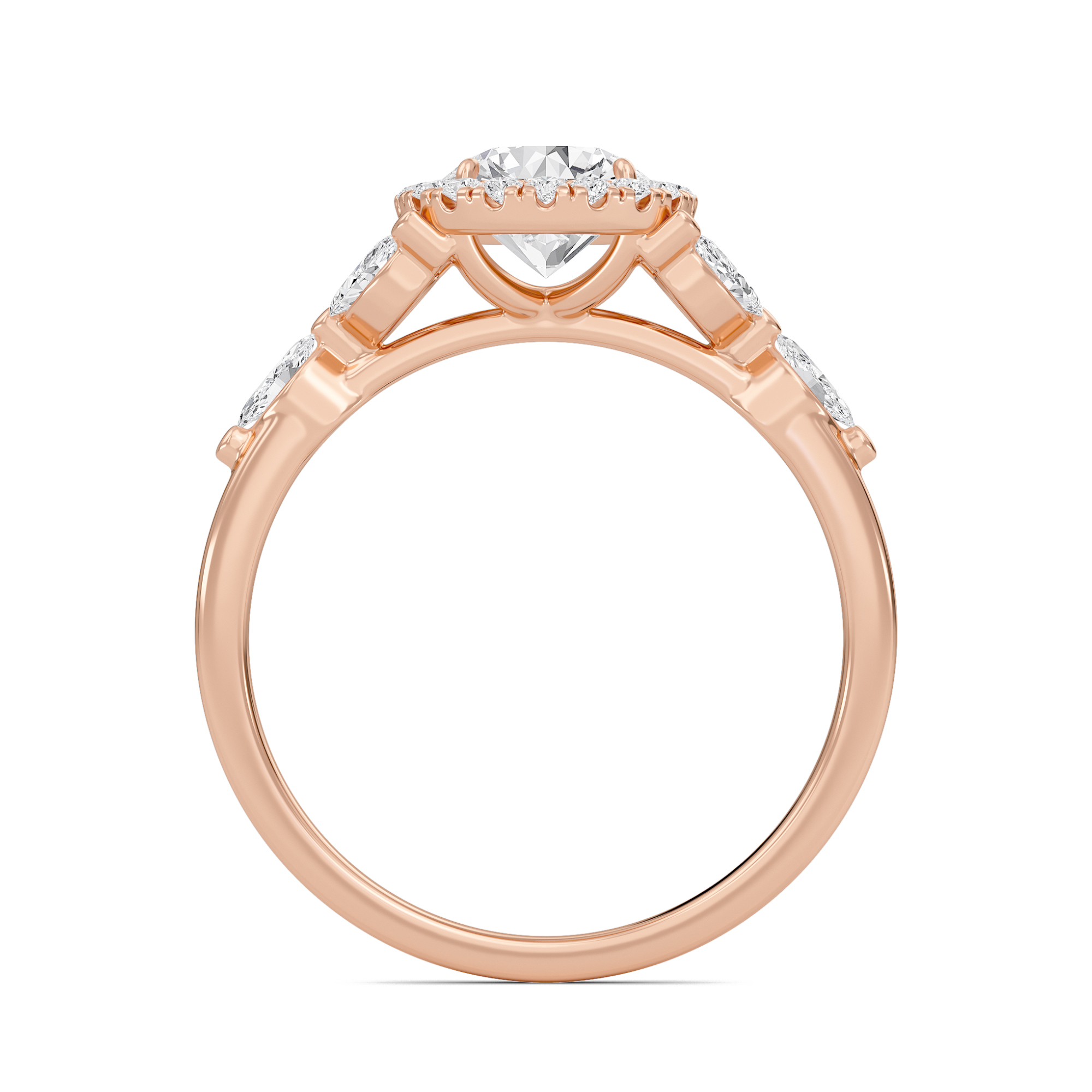 Round Halo Bay Leaf Ring