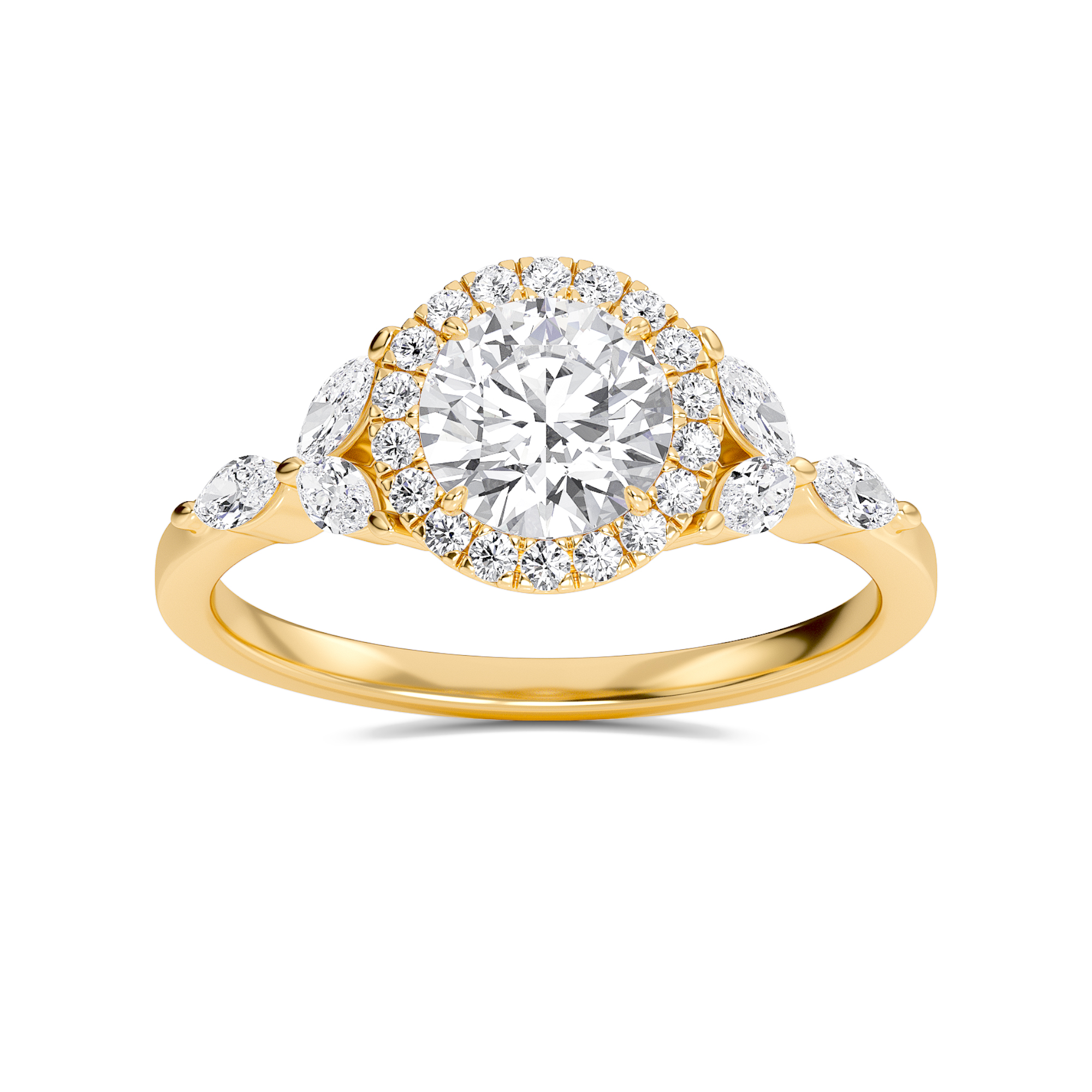 Round Halo Bay Leaf Ring