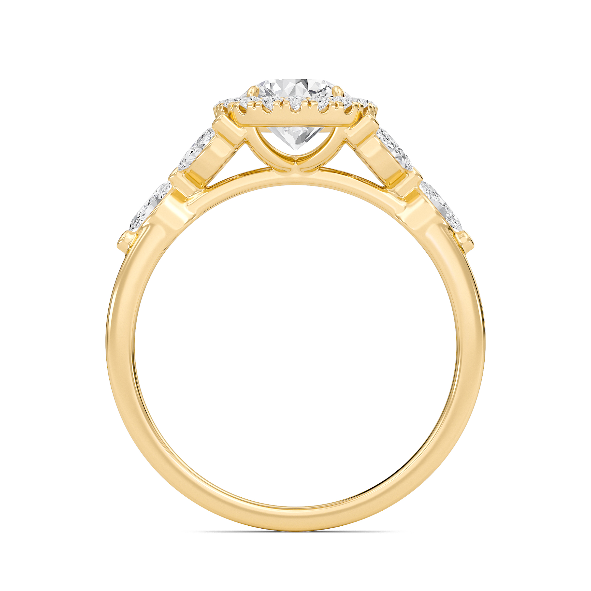 Round Halo Bay Leaf Ring