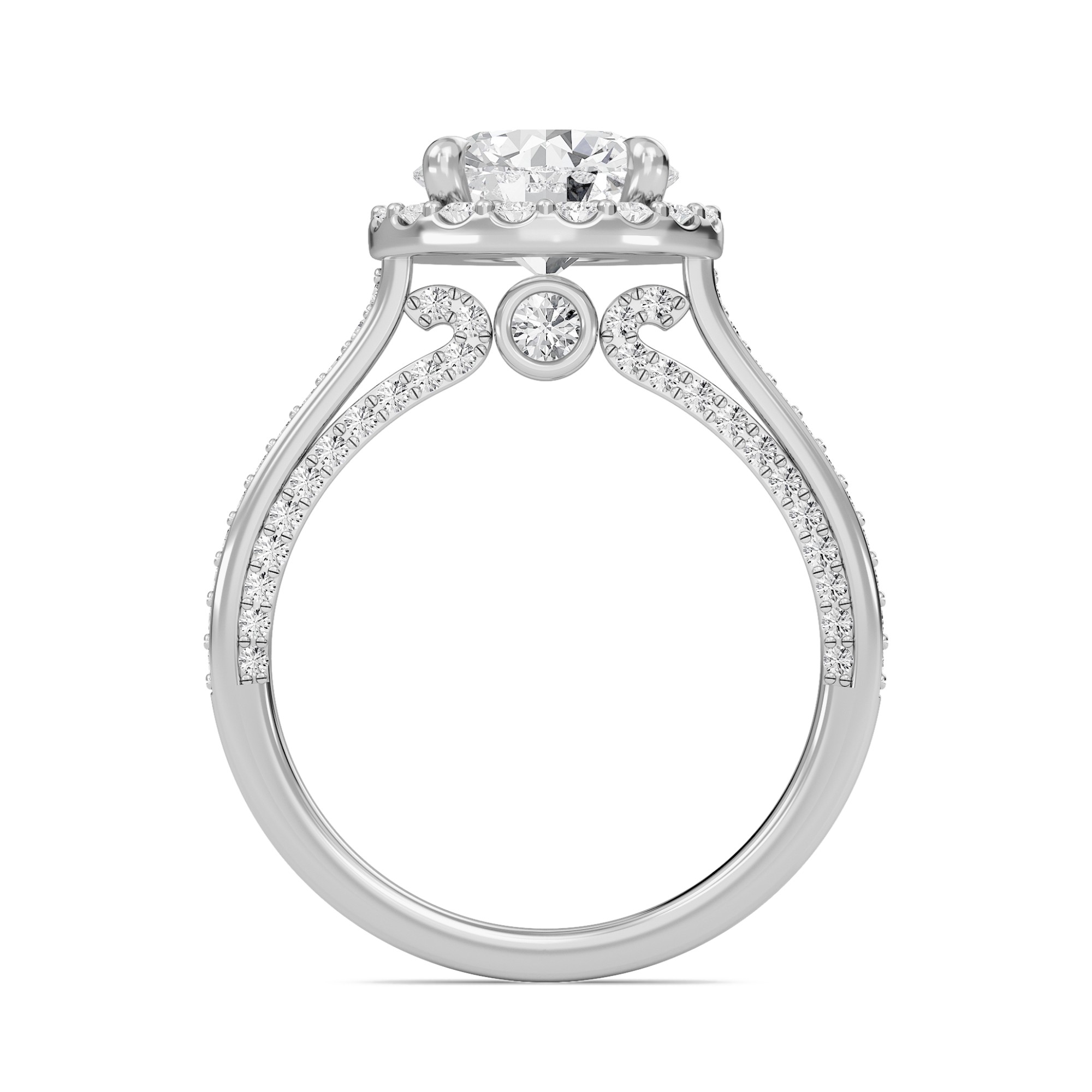 Round Halo Front accented Engagement Ring