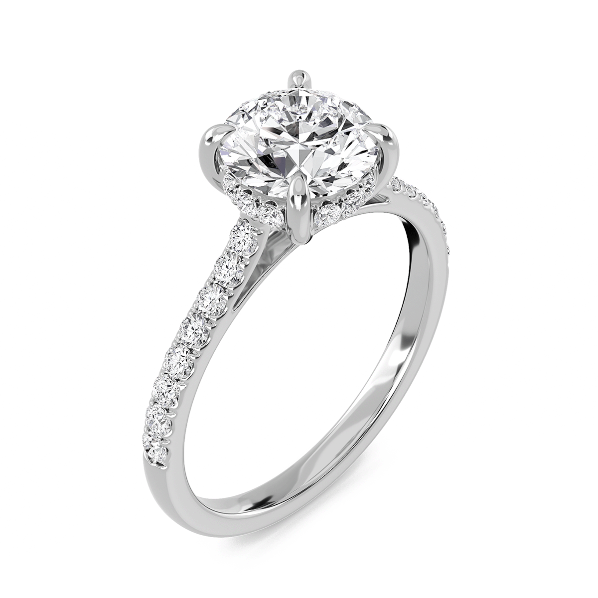 Round Cathedral Pave Hidden Halo Engagement Ring