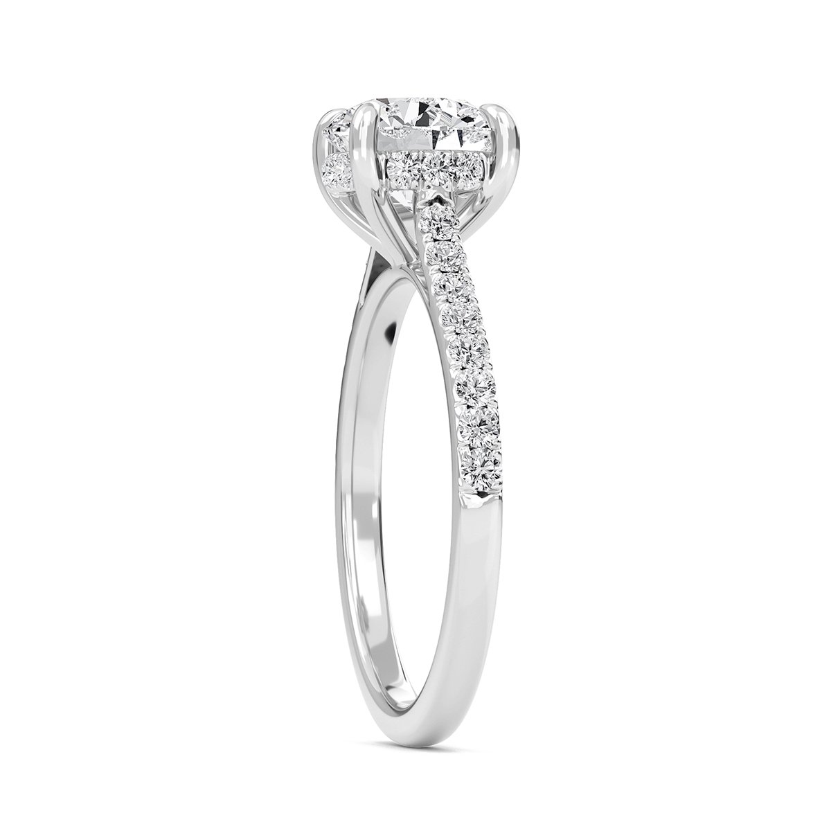 Round Cathedral Pave Hidden Halo Engagement Ring