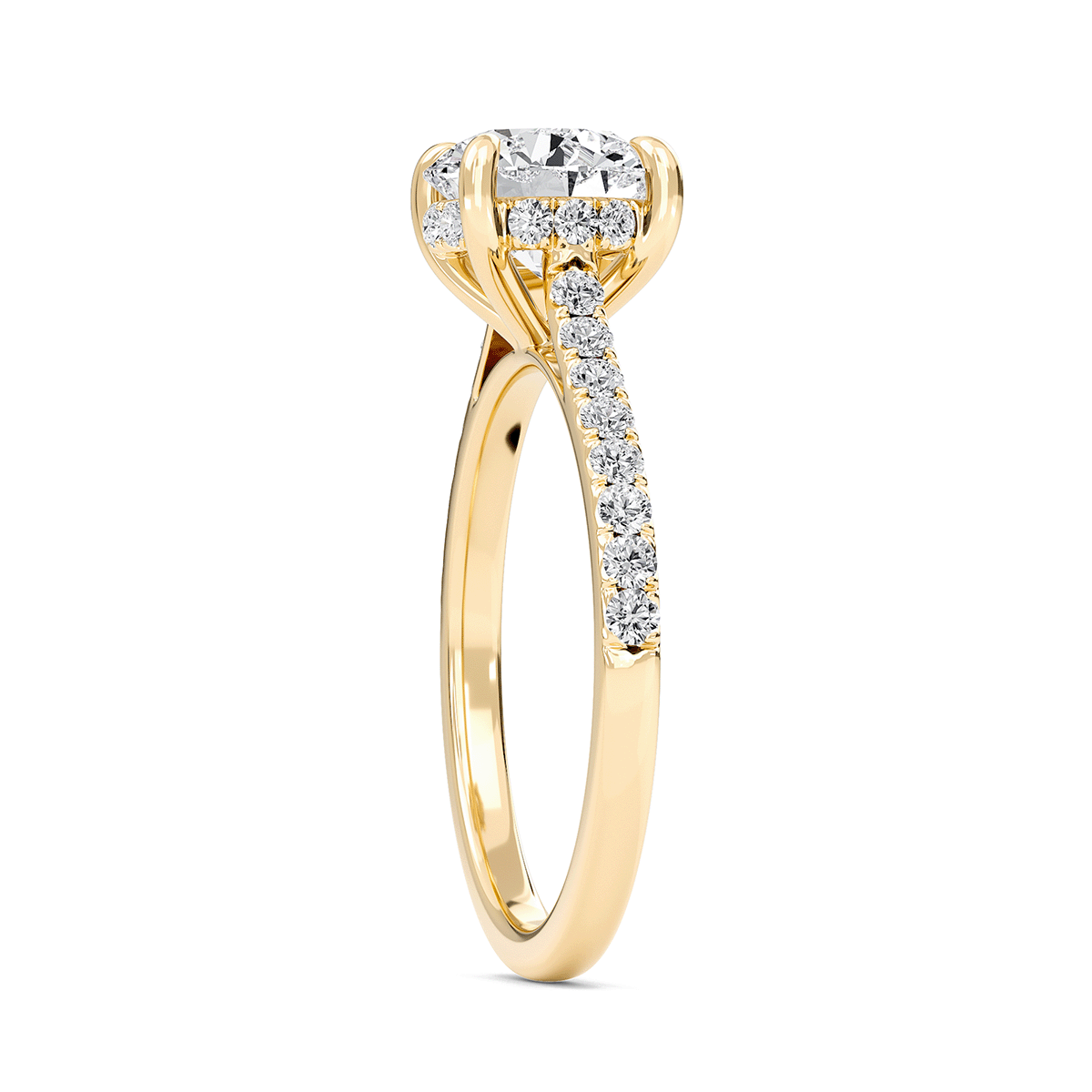 Round Cathedral Pave Hidden Halo Engagement Ring