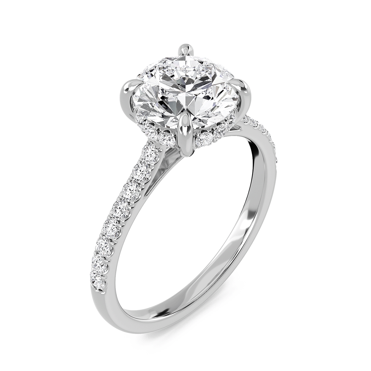 Round Cathedral Pave Hidden Halo Engagement Ring