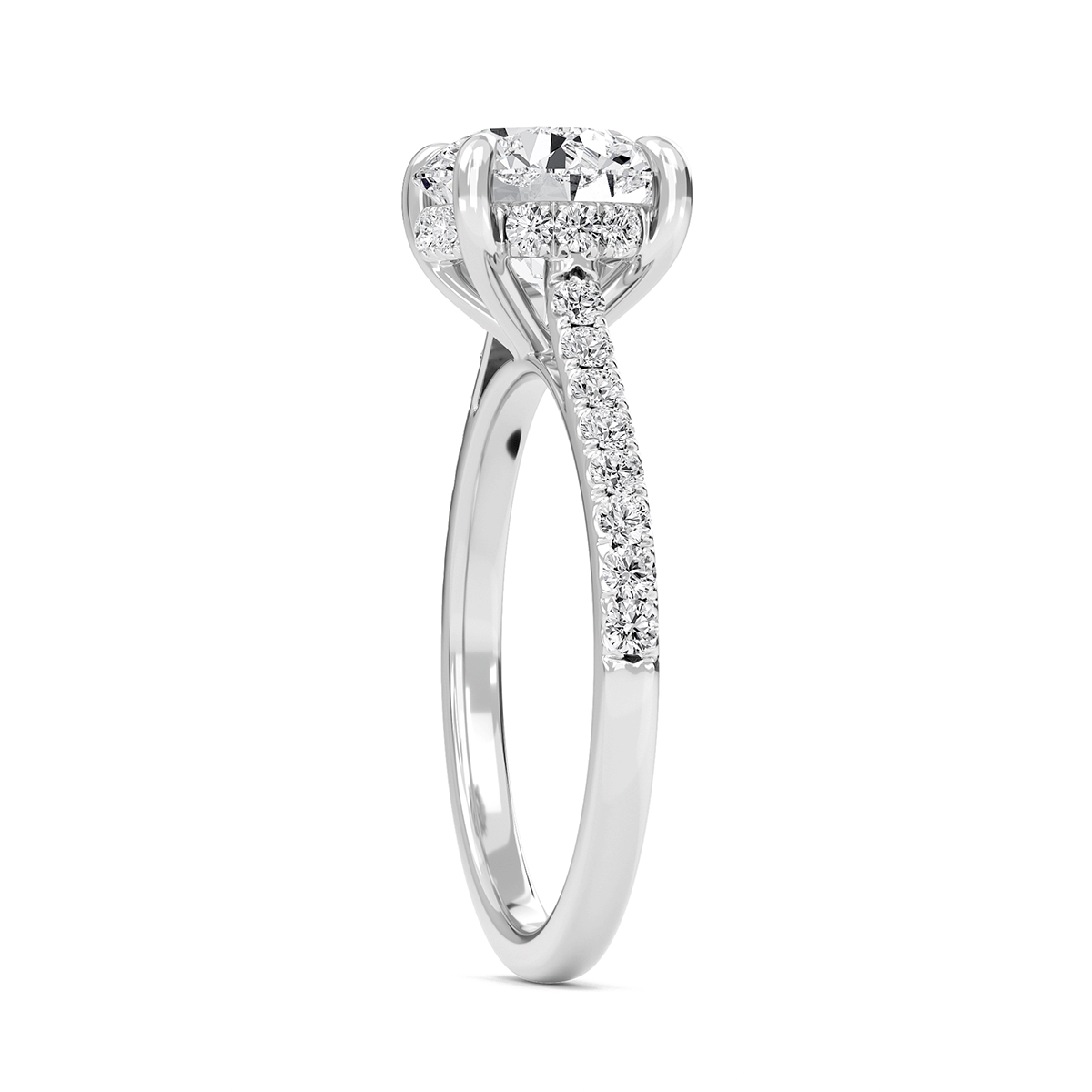 Round Cathedral Pave Hidden Halo Engagement Ring