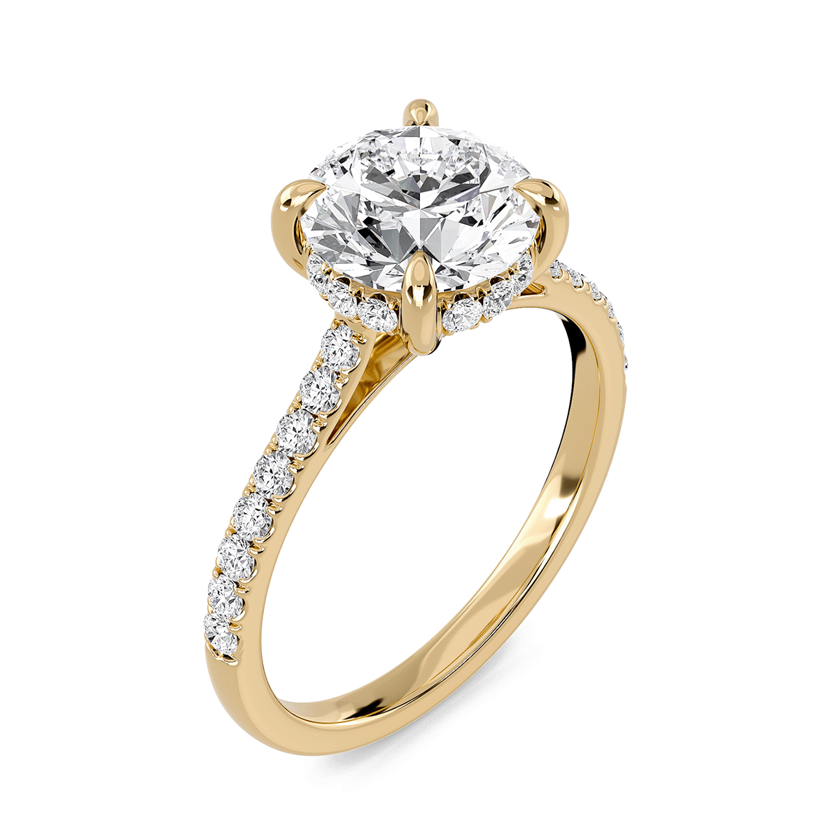 Round Cathedral Pave Hidden Halo Engagement Ring