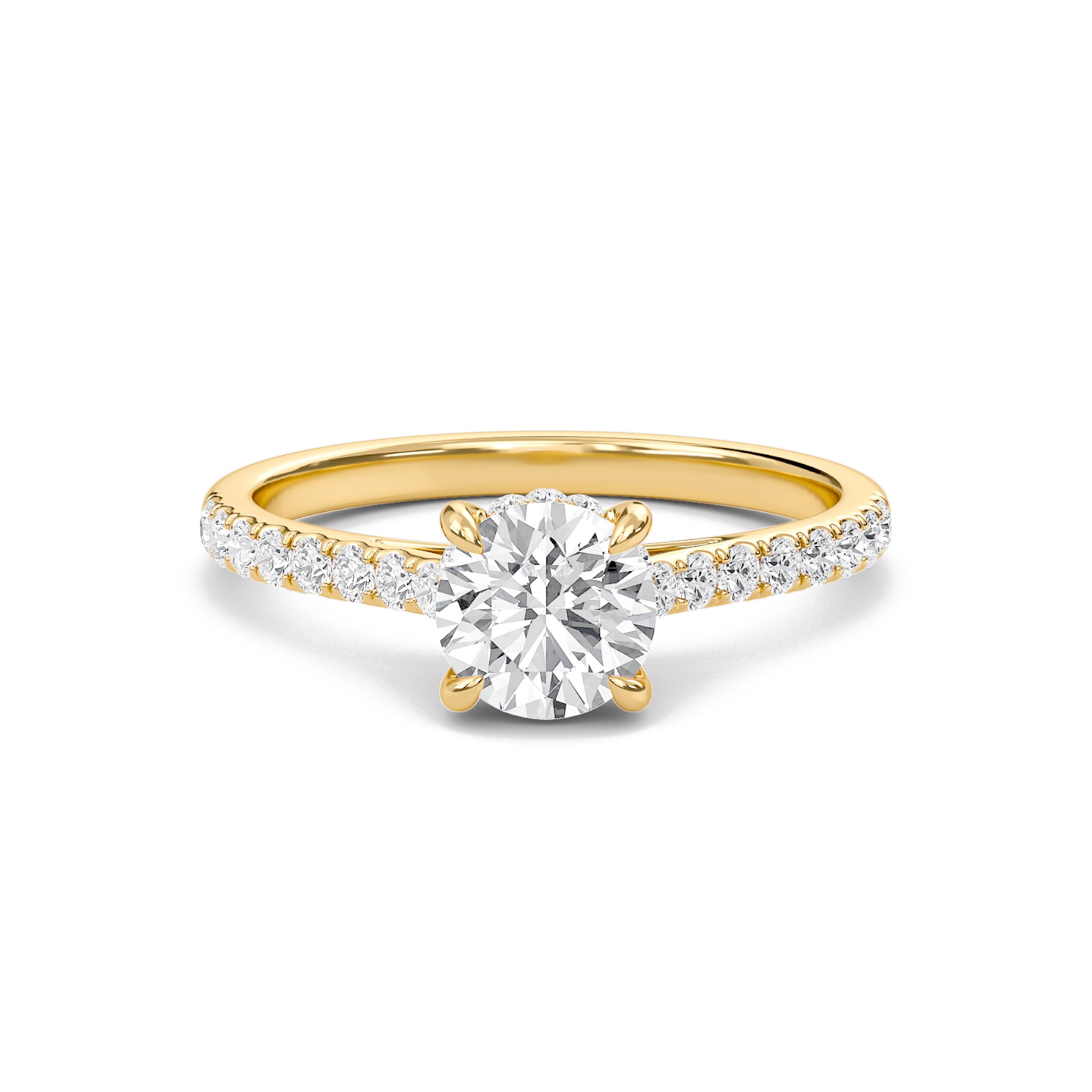 Round Cathedral Pave Hidden Halo Engagement Ring