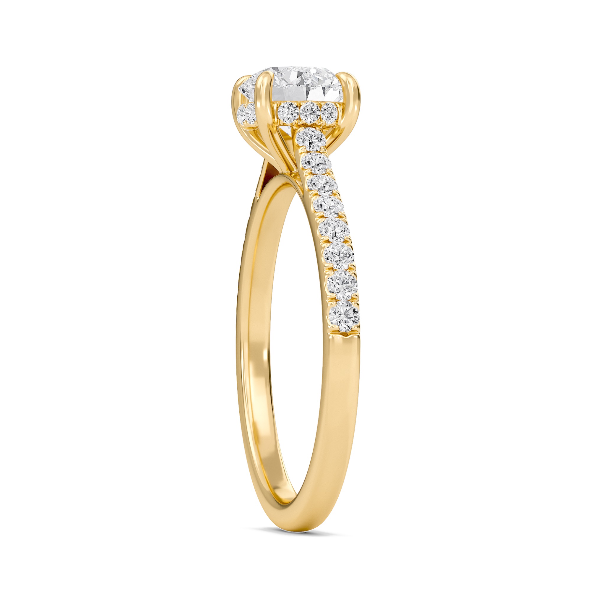 Round Cathedral Pave Hidden Halo Engagement Ring