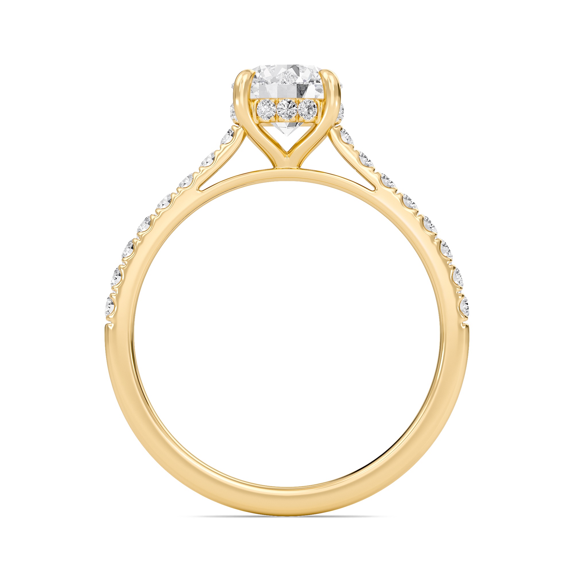 Round Cathedral Pave Hidden Halo Engagement Ring