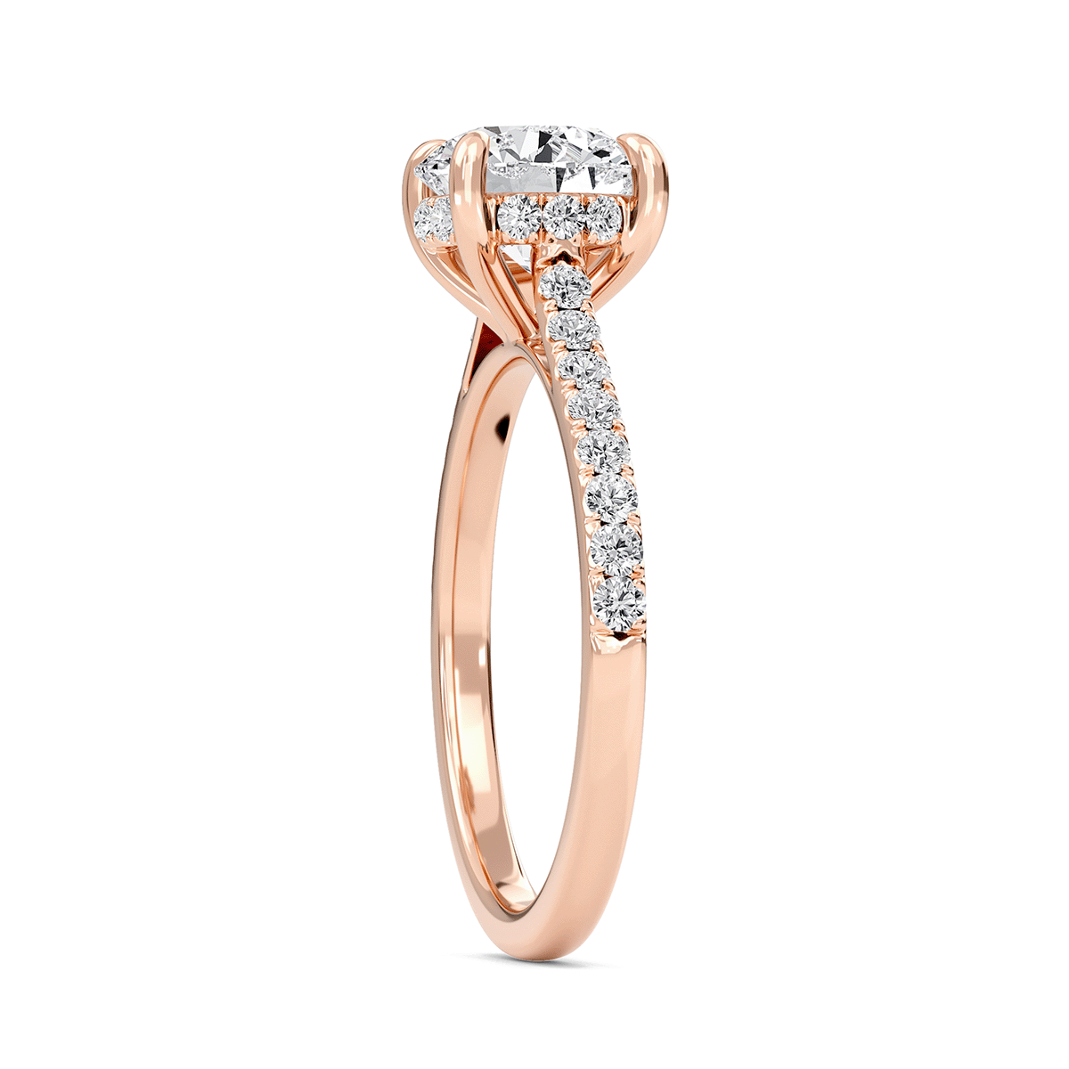 Round Cathedral Pave Hidden Halo Engagement Ring