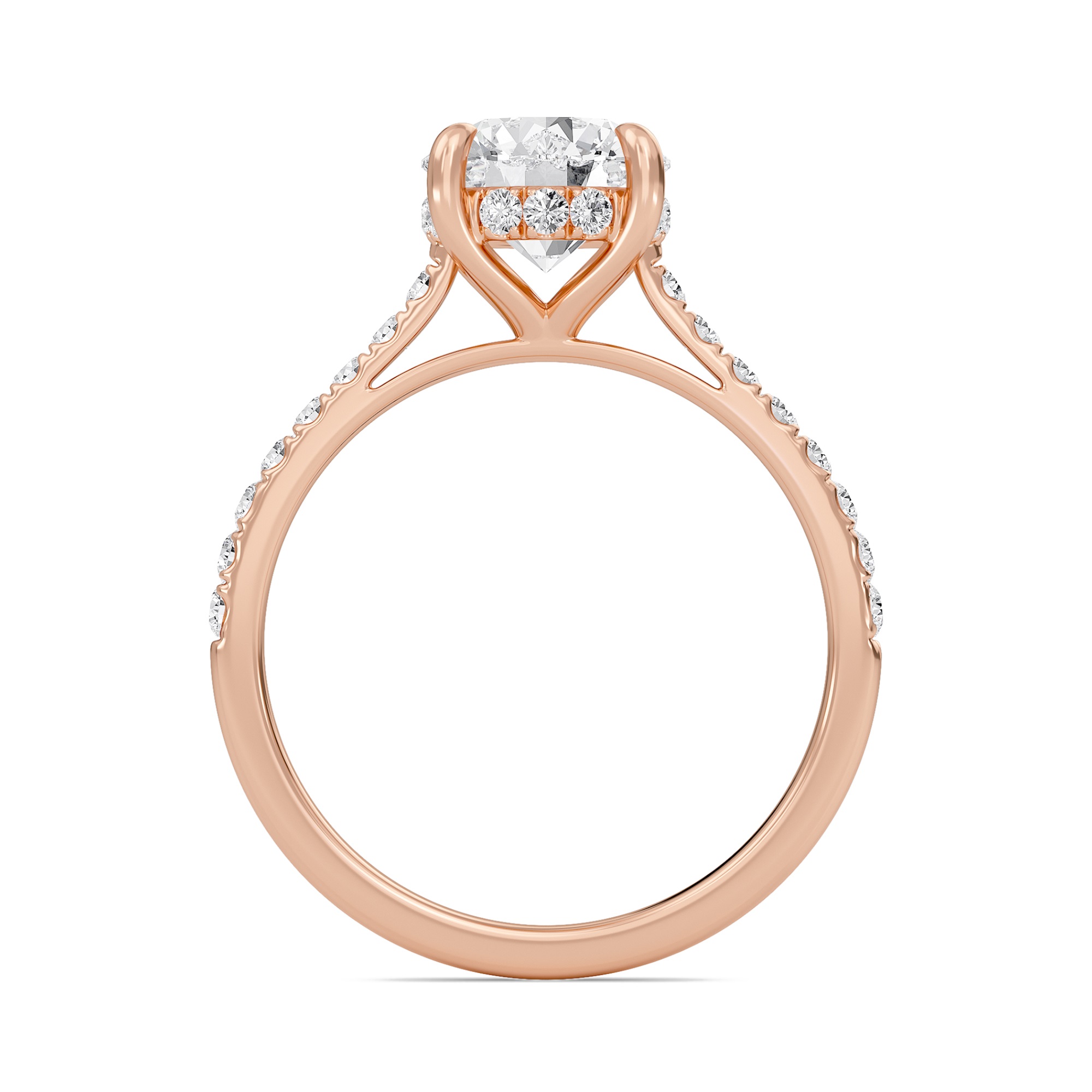 Round Cathedral Pave Hidden Halo Engagement Ring