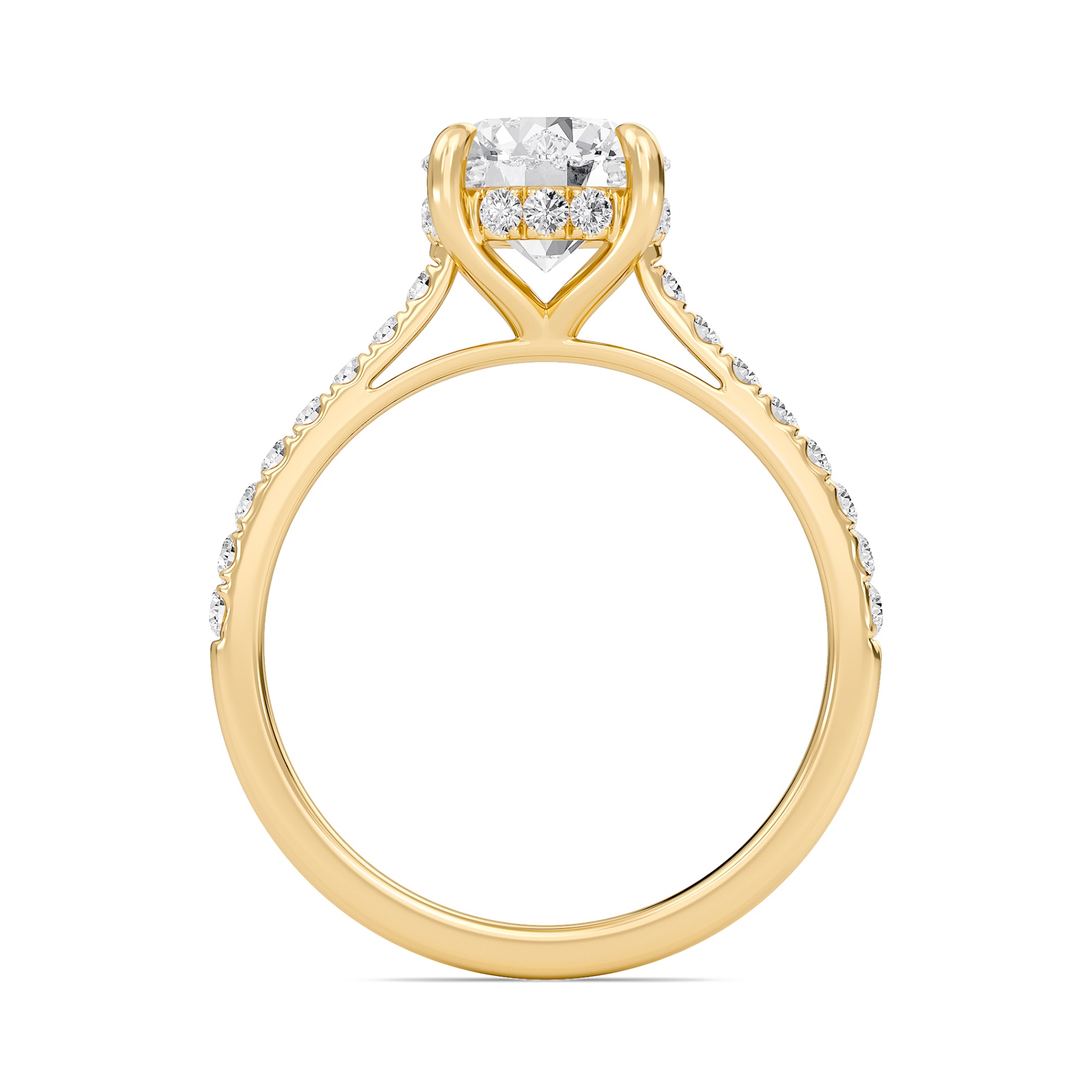 Round Cathedral Pave Hidden Halo Engagement Ring