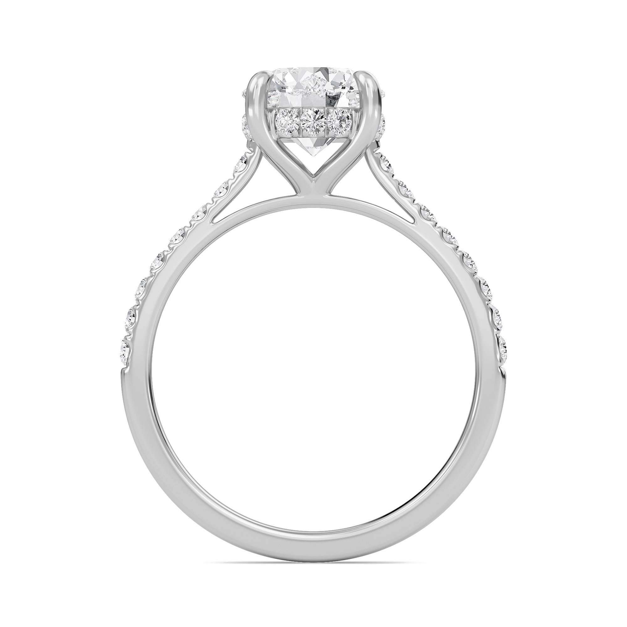 Round Cathedral Pave Hidden Halo Engagement Ring