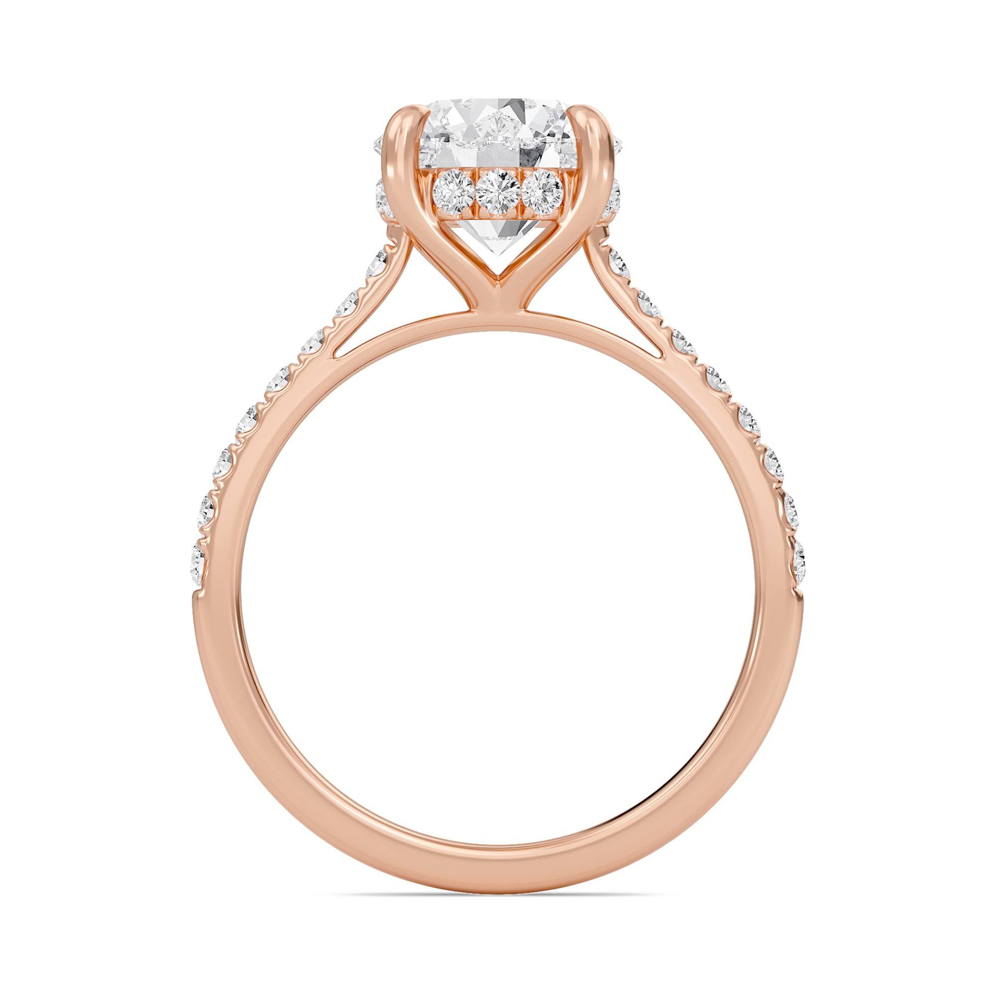 Round Cathedral Pave Hidden Halo Engagement Ring