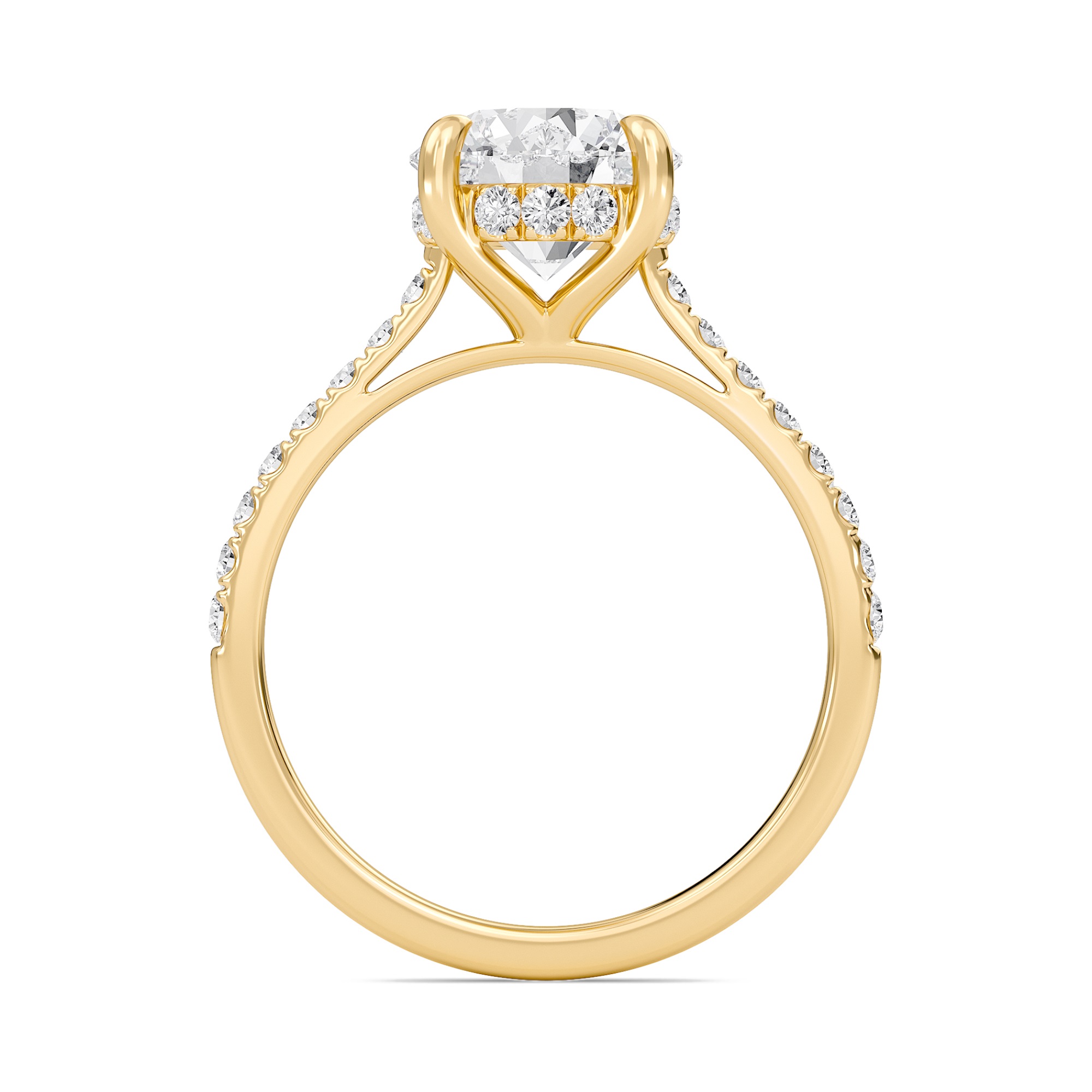 Round Cathedral Pave Hidden Halo Engagement Ring