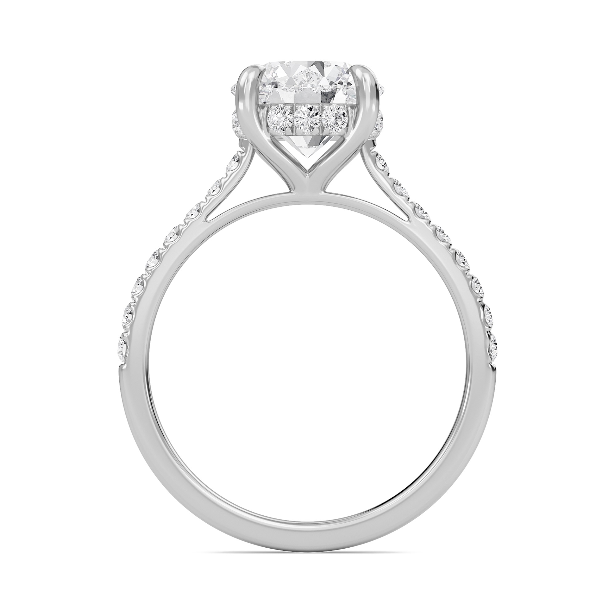 Round Cathedral Pave Hidden Halo Engagement Ring