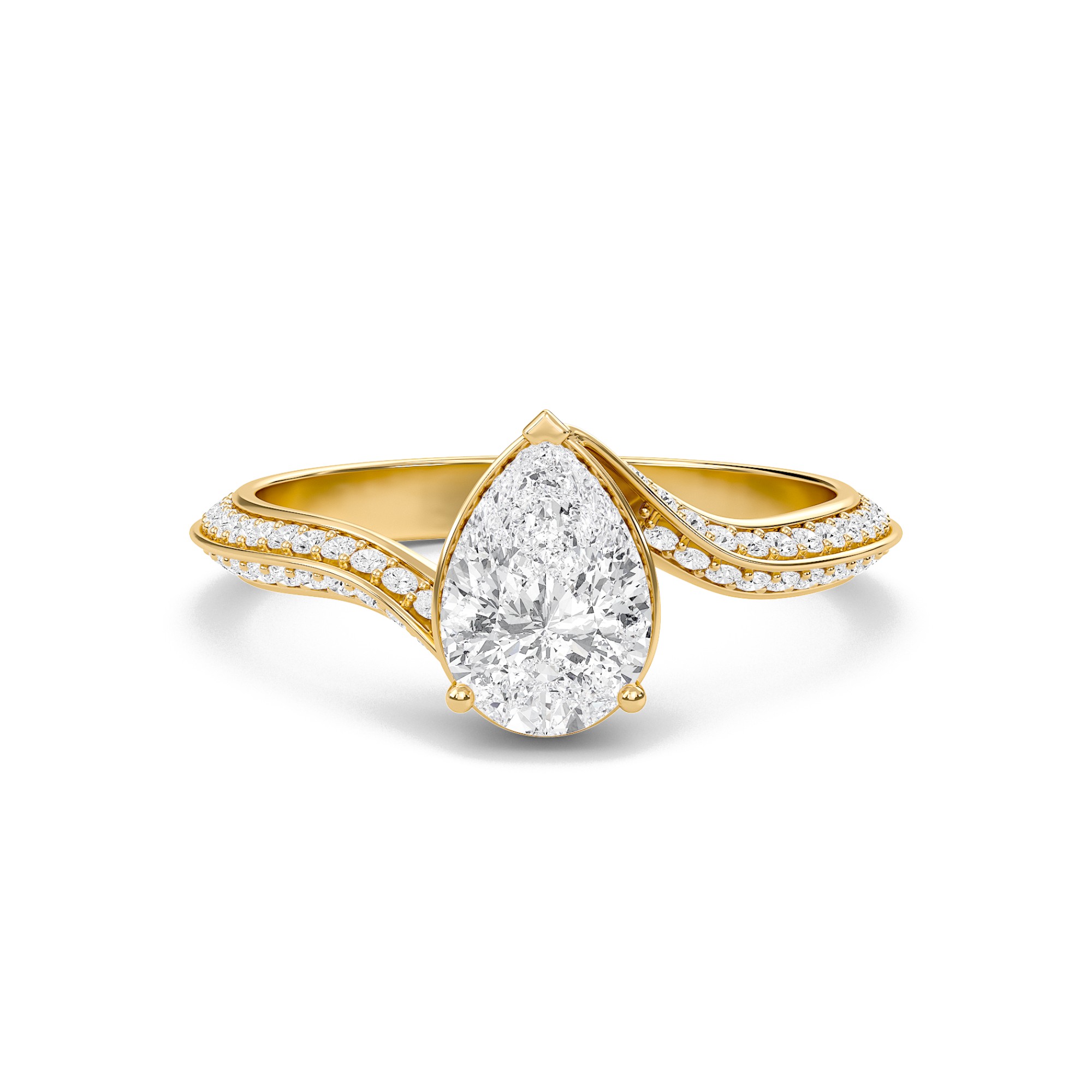 Pear Adorned Pave Byepass Engagement Ring