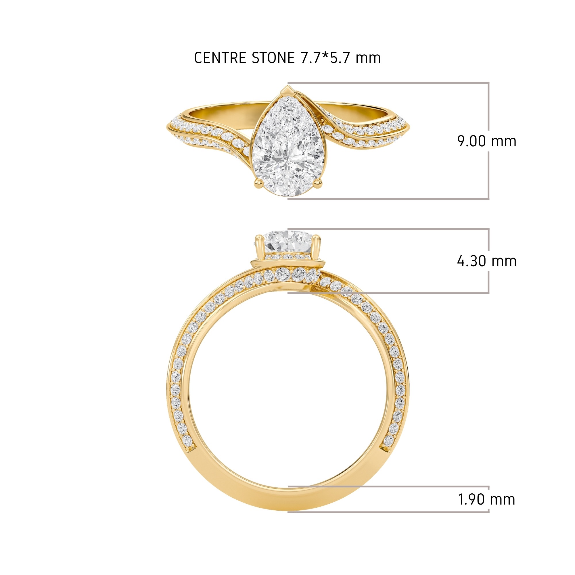 Pear Adorned Pave Byepass Engagement Ring