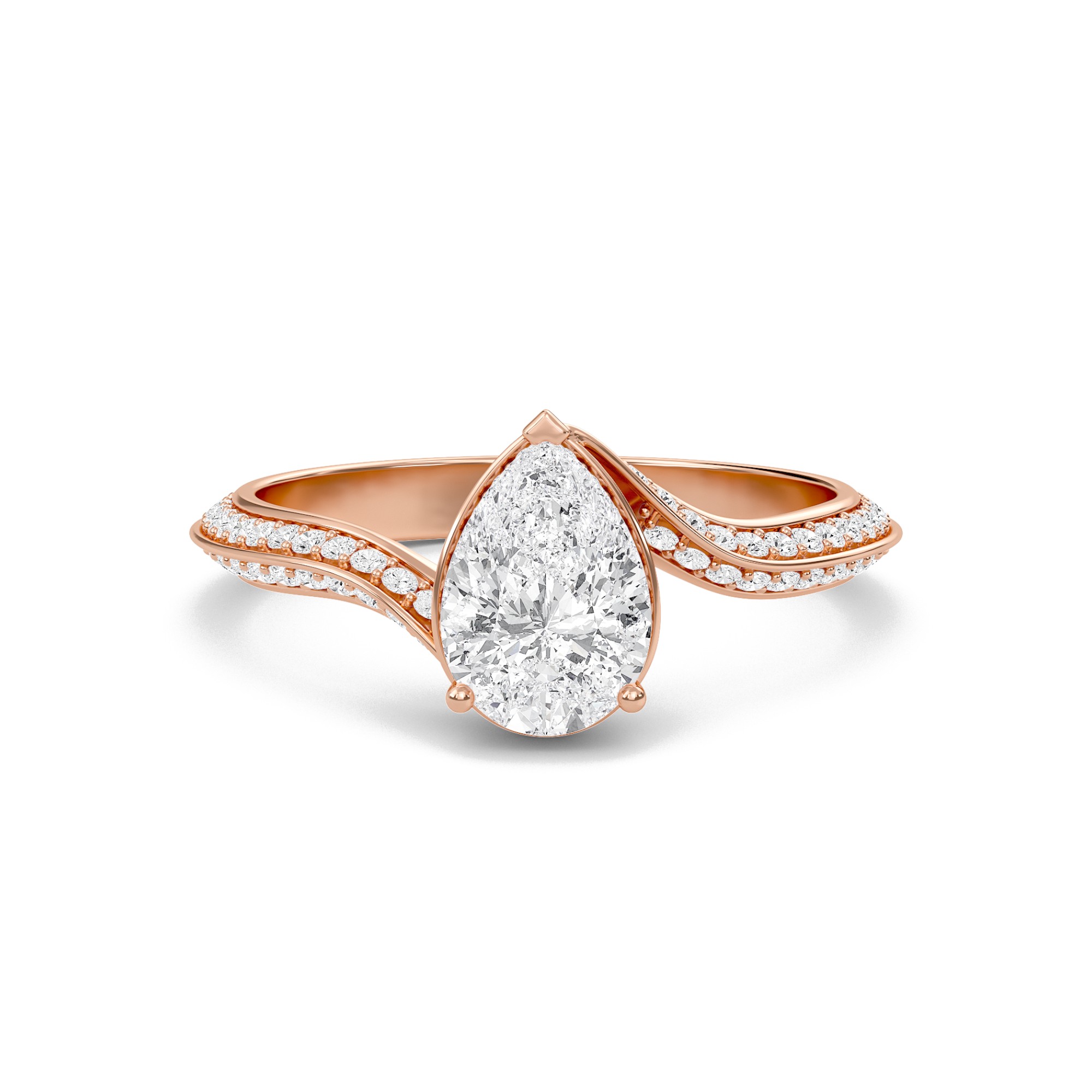 Pear Adorned Pave Byepass Engagement Ring