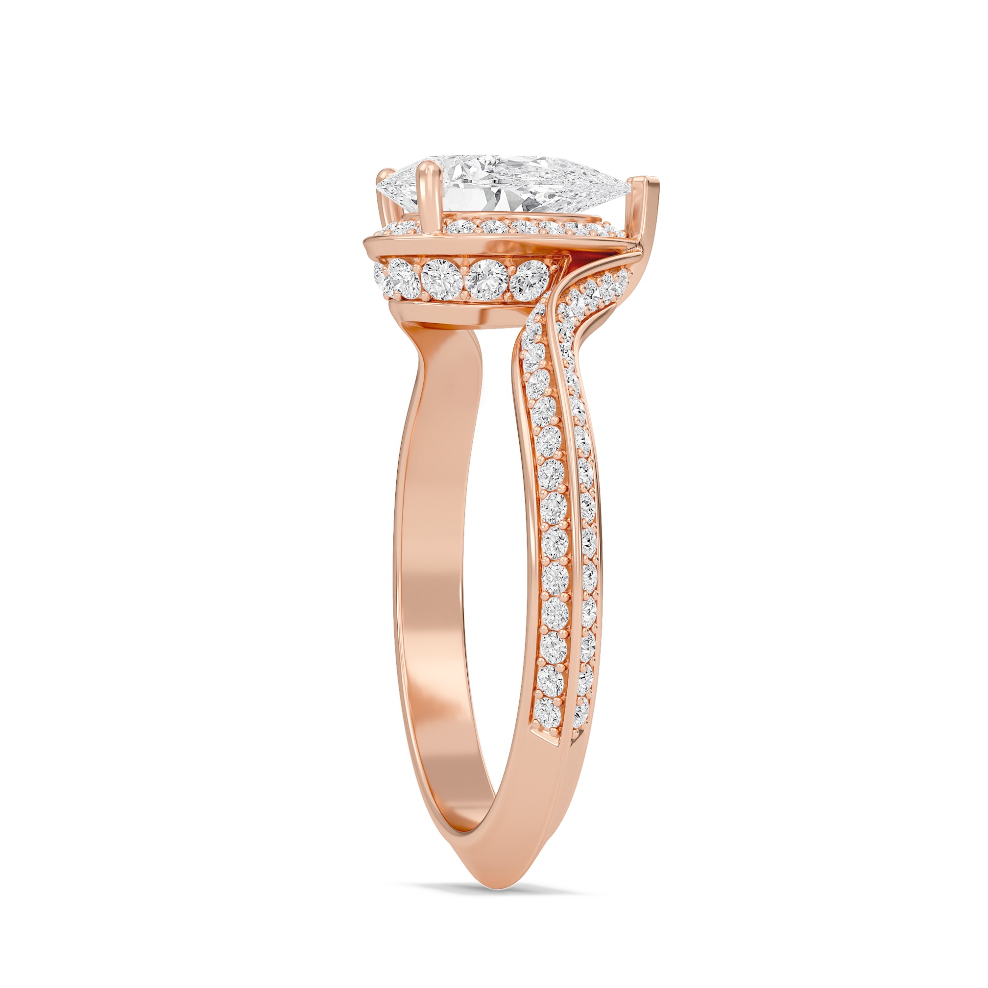 Pear Adorned Pave Byepass Engagement Ring