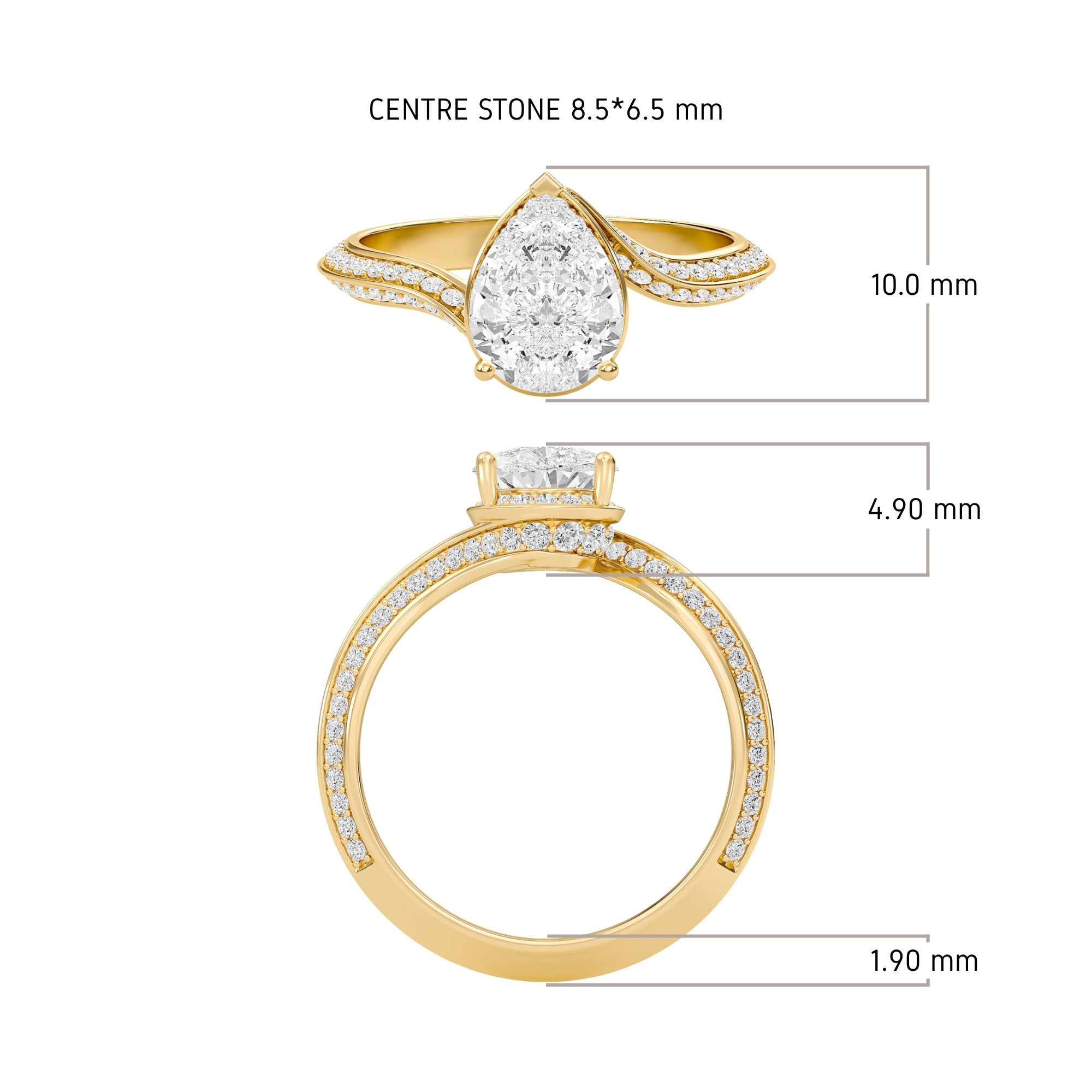 Pear Adorned Pave Byepass Engagement Ring