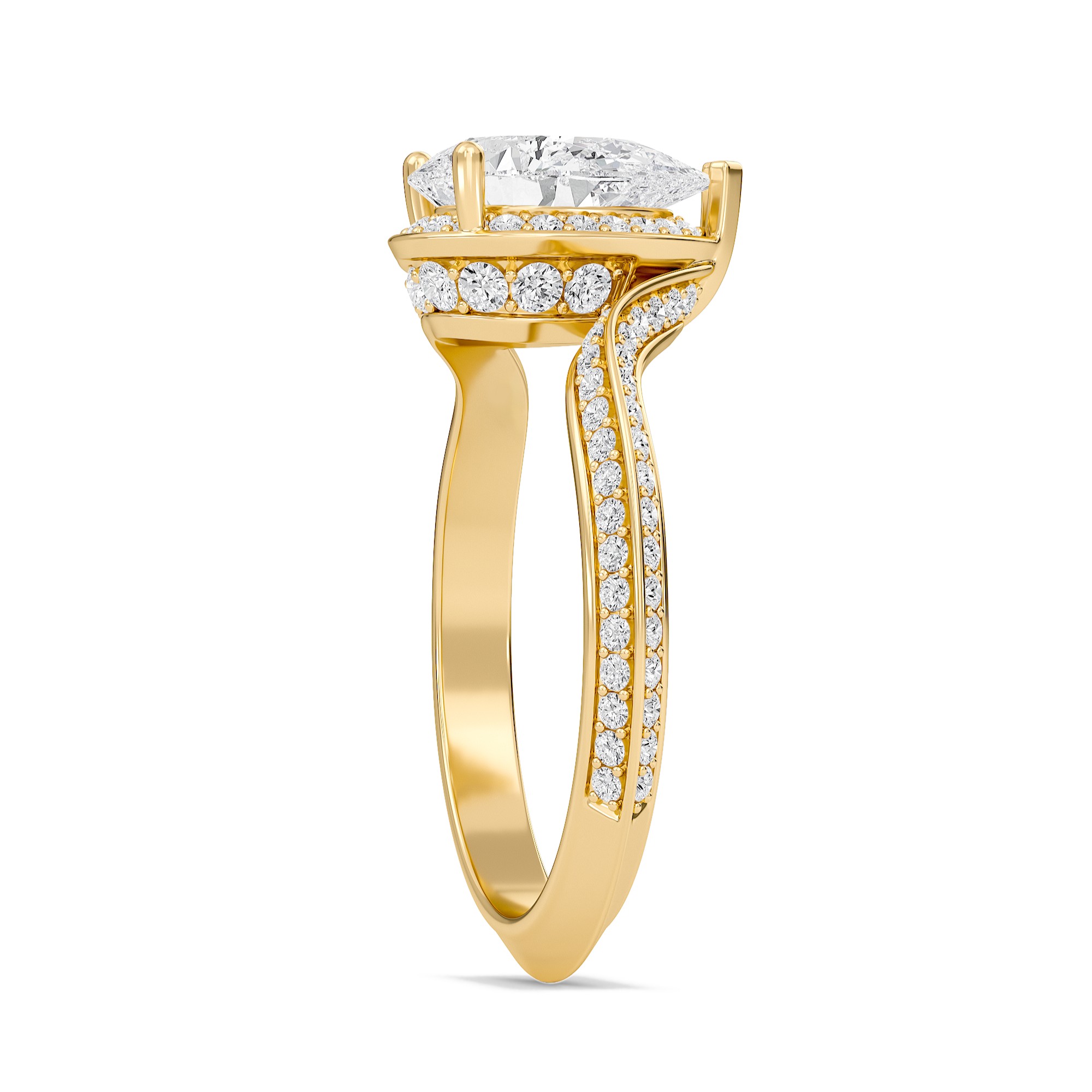 Pear Adorned Pave Byepass Engagement Ring