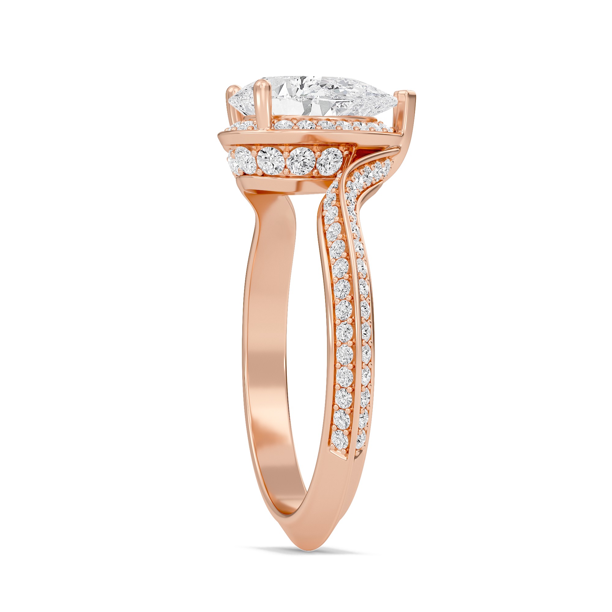 Pear Adorned Pave Byepass Engagement Ring