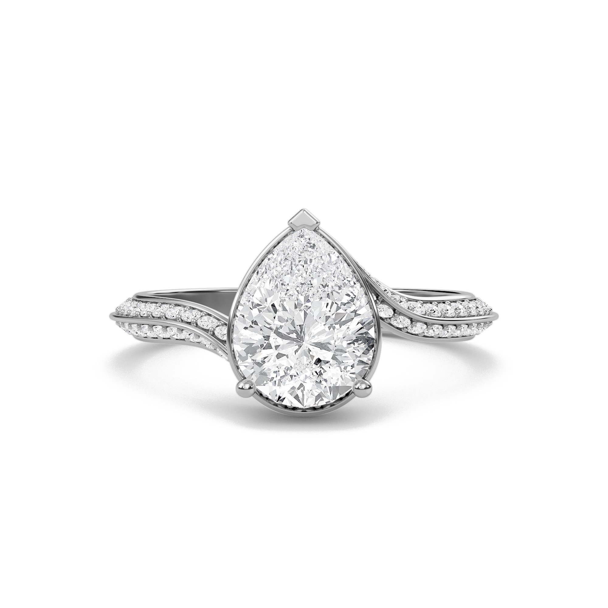 Pear Adorned Pave Byepass Engagement Ring