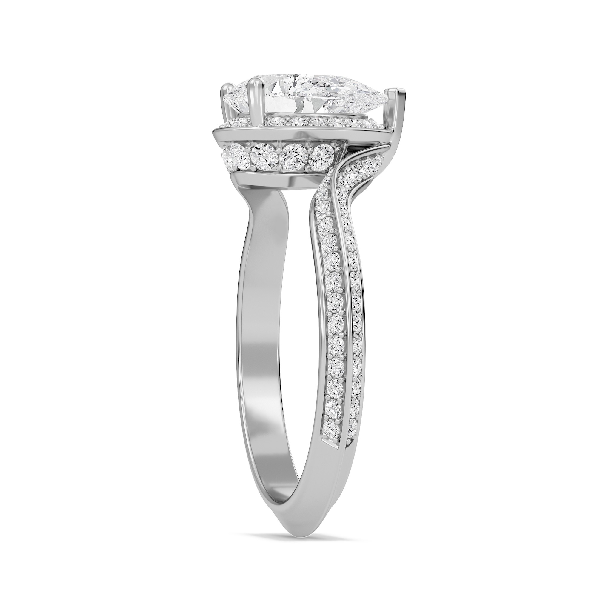 Pear Adorned Pave Byepass Engagement Ring