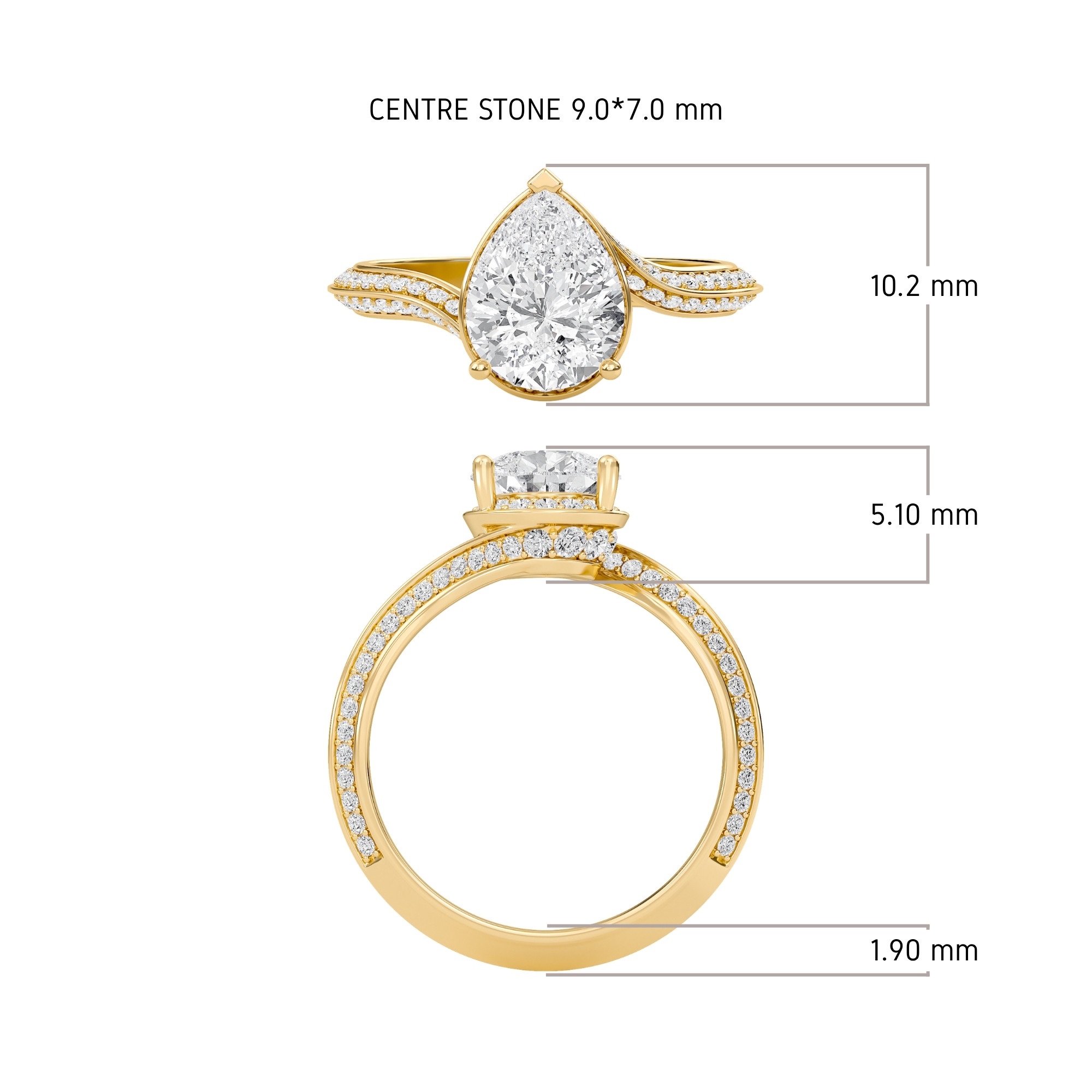 Pear Adorned Pave Byepass Engagement Ring