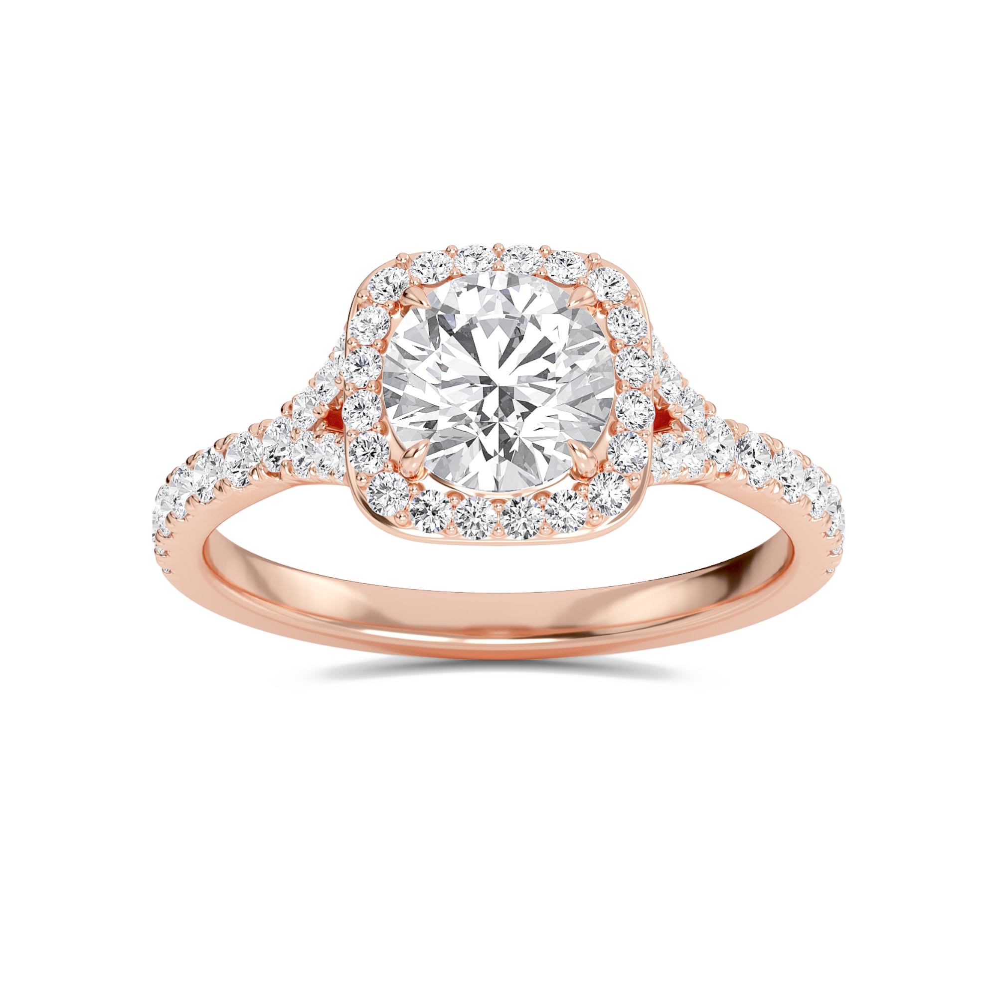 Round Halo Split Shank Engagement Ring