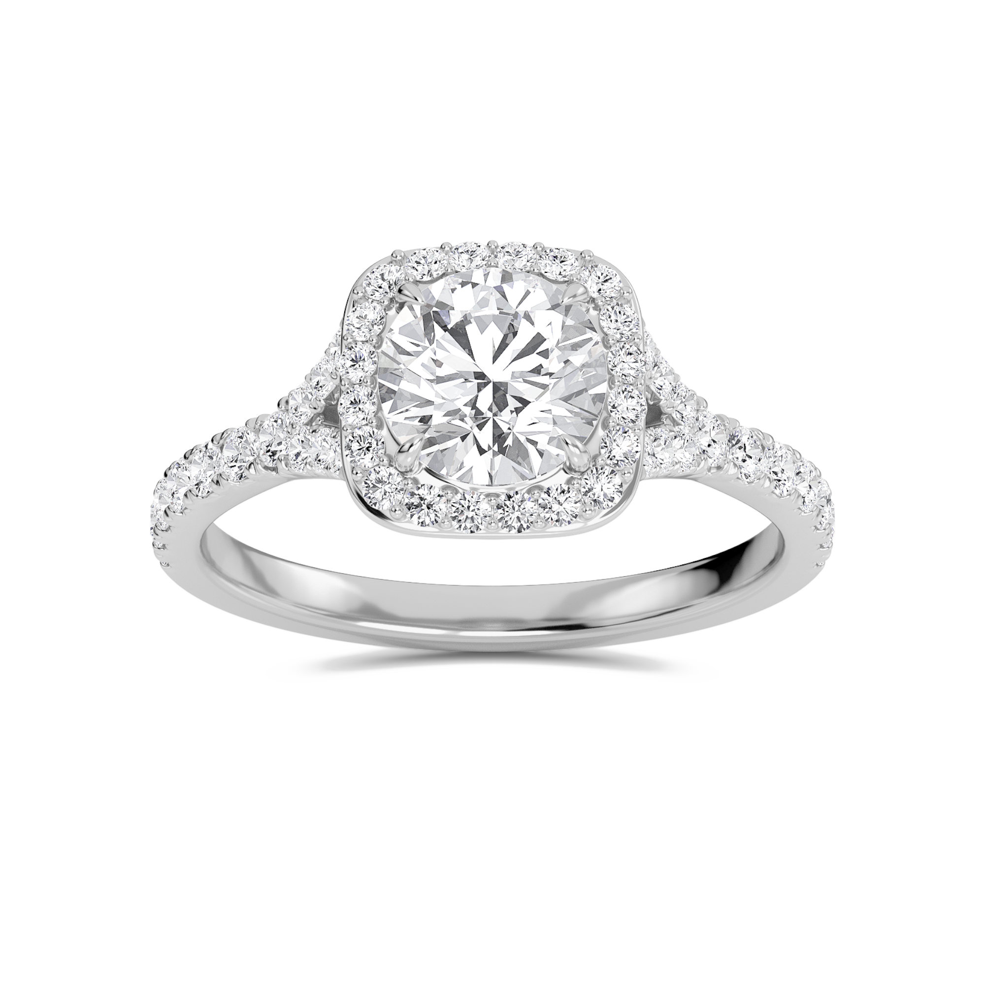 Round Halo Split Shank Engagement Ring
