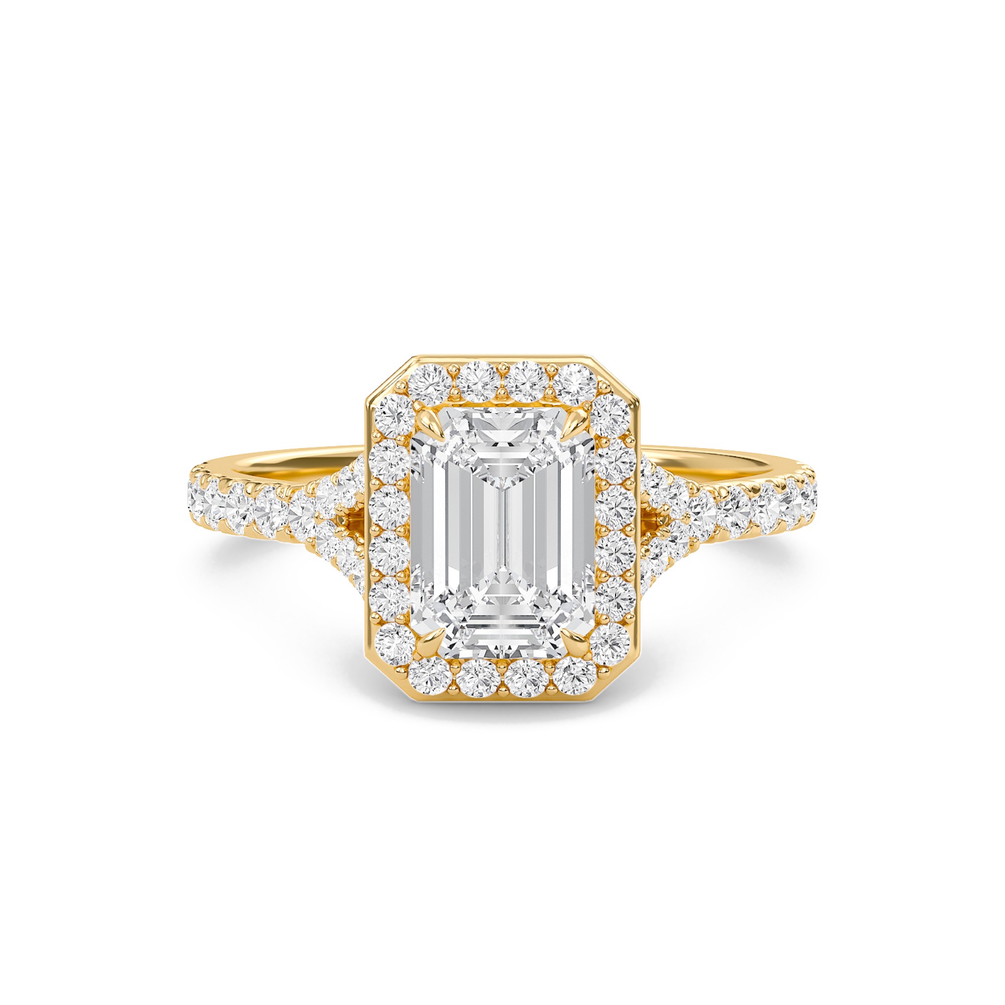 Emerald Halo Split Shank Engagement Ring