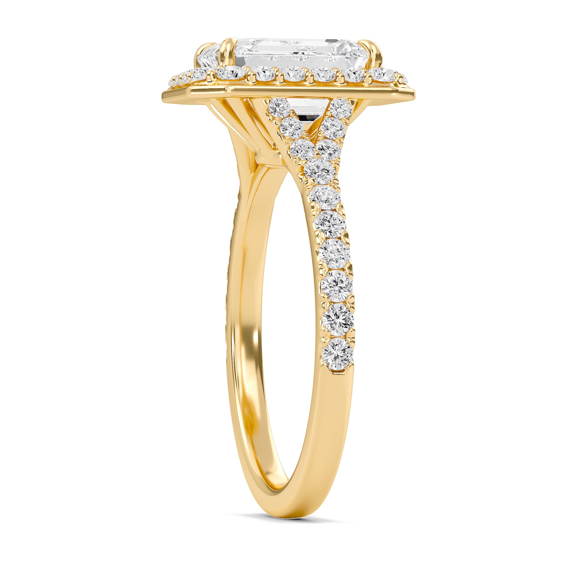 Emerald Halo Split Shank Engagement Ring