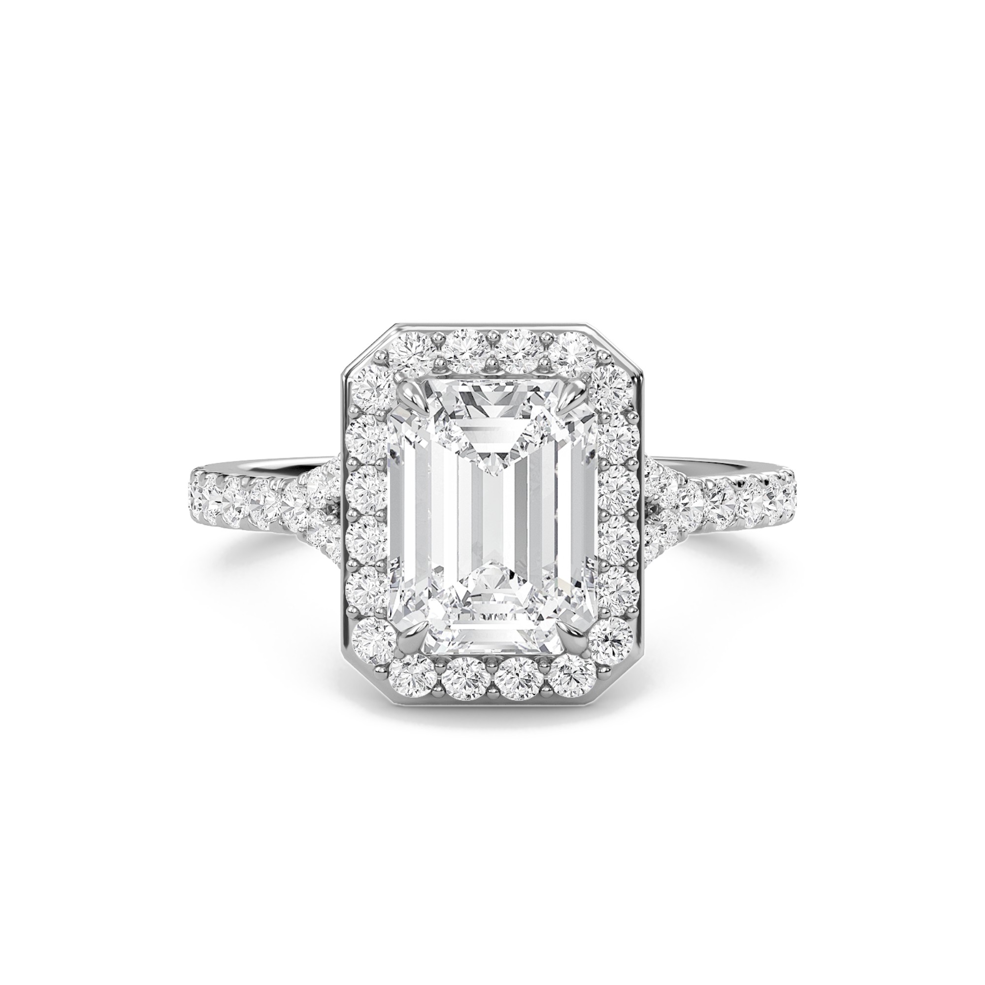 Emerald Halo Split Shank Engagement Ring