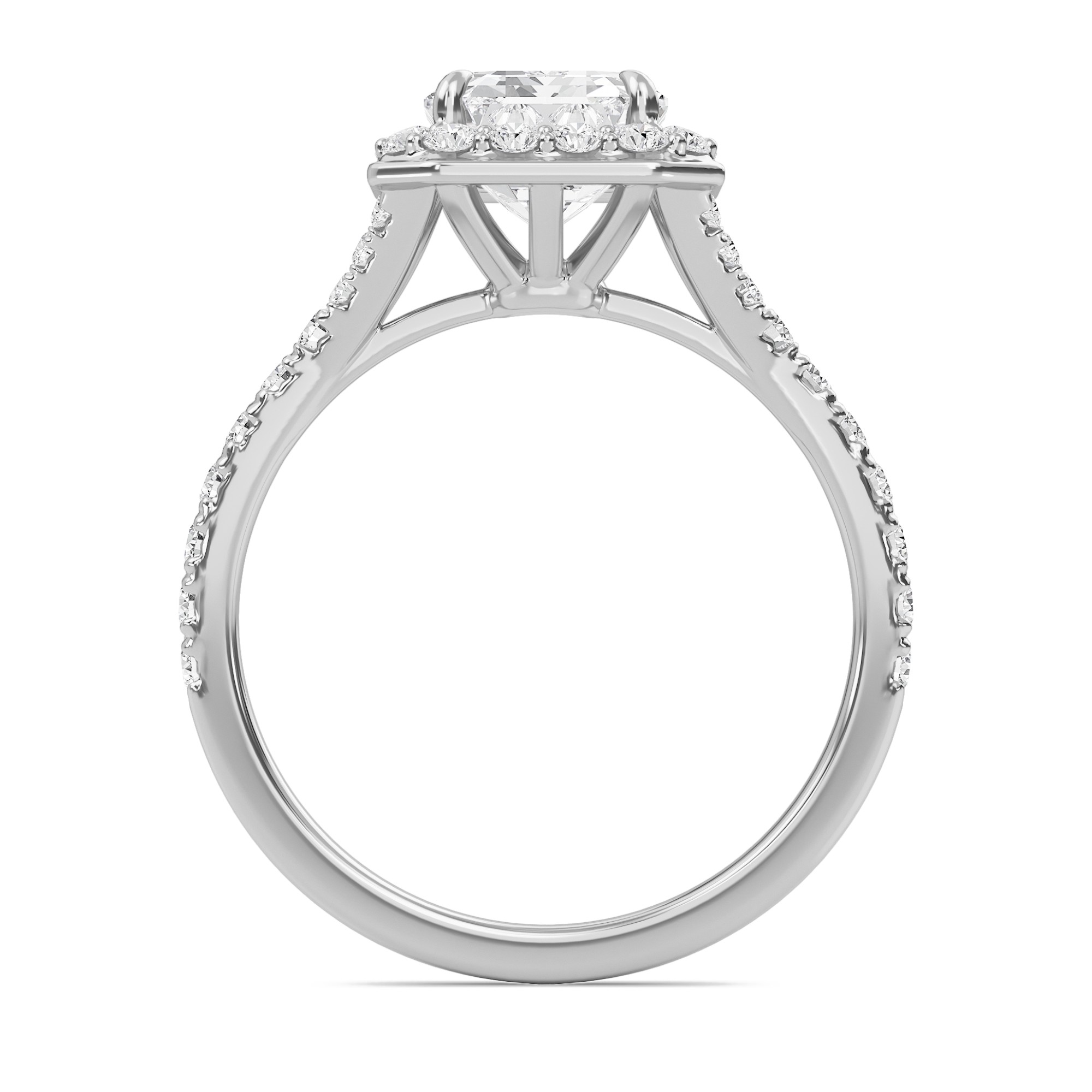 Emerald Halo Split Shank Engagement Ring