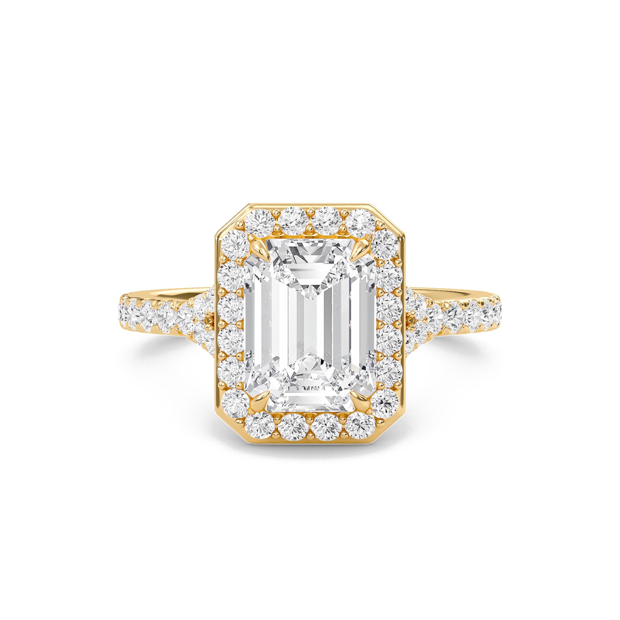 Emerald Halo Split Shank Engagement Ring