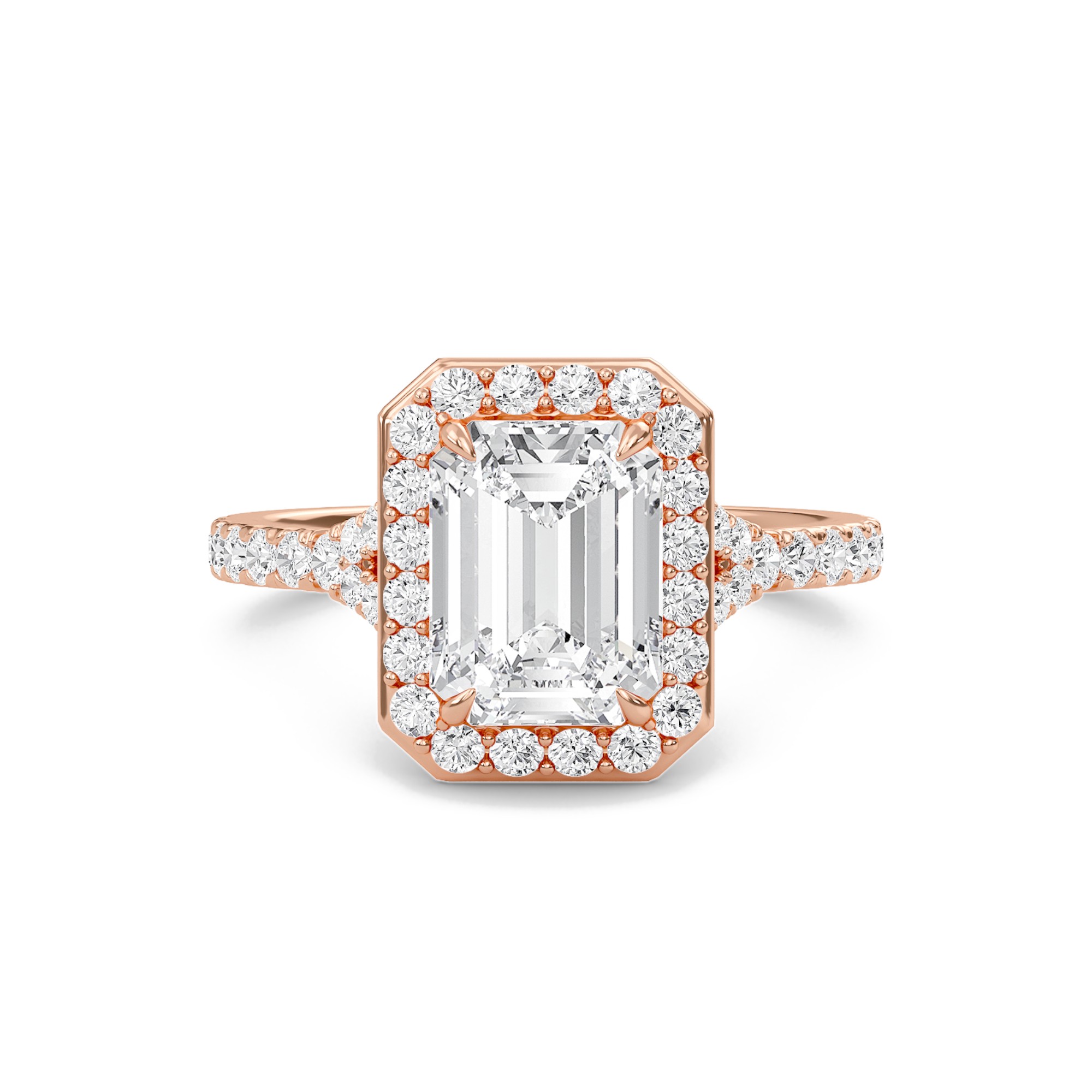 Emerald Halo Split Shank Engagement Ring