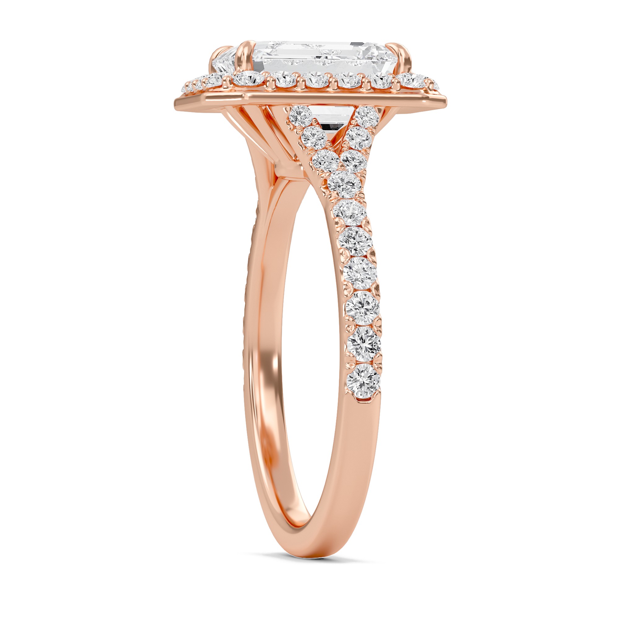 Emerald Halo Split Shank Engagement Ring